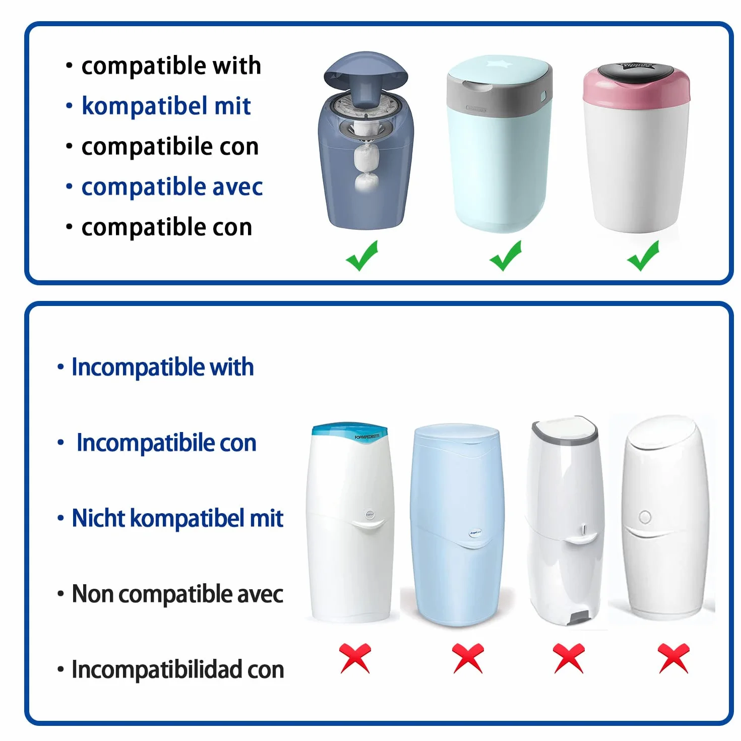 Mom's Aide Folia wkład Kompatybilny z Tommee Tippee Sangenic Tec+Simplee Sangenic + Twist & Click（opakowanie 8 sztuk）