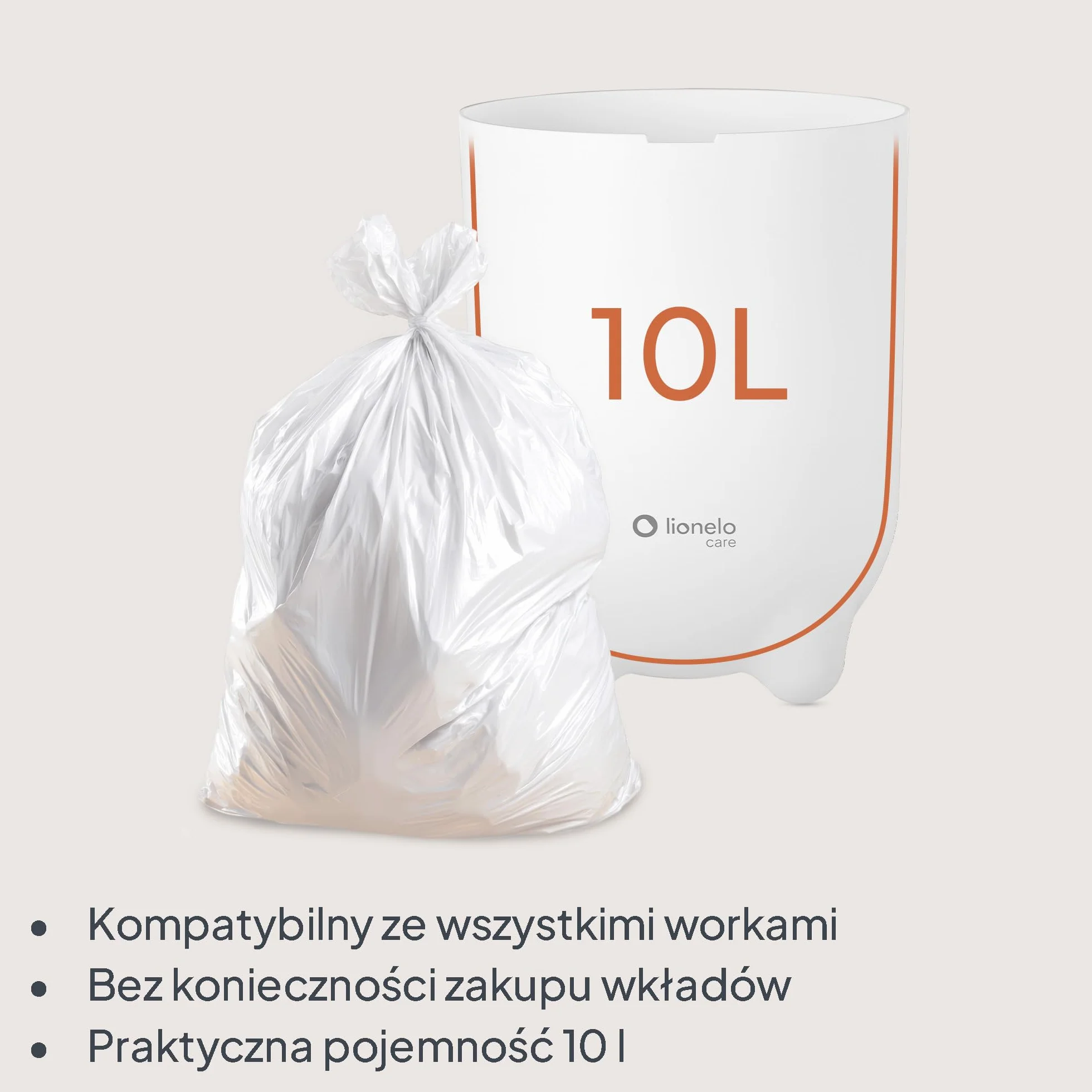 Lionelo Purebin – kosz na pieluchy bezzapachowy, do uniwersalnych worków (bez kasety), obsługa jedną ręką, 10 l – higieniczny pojemnik na pieluchy do pokoju dziecięcego
