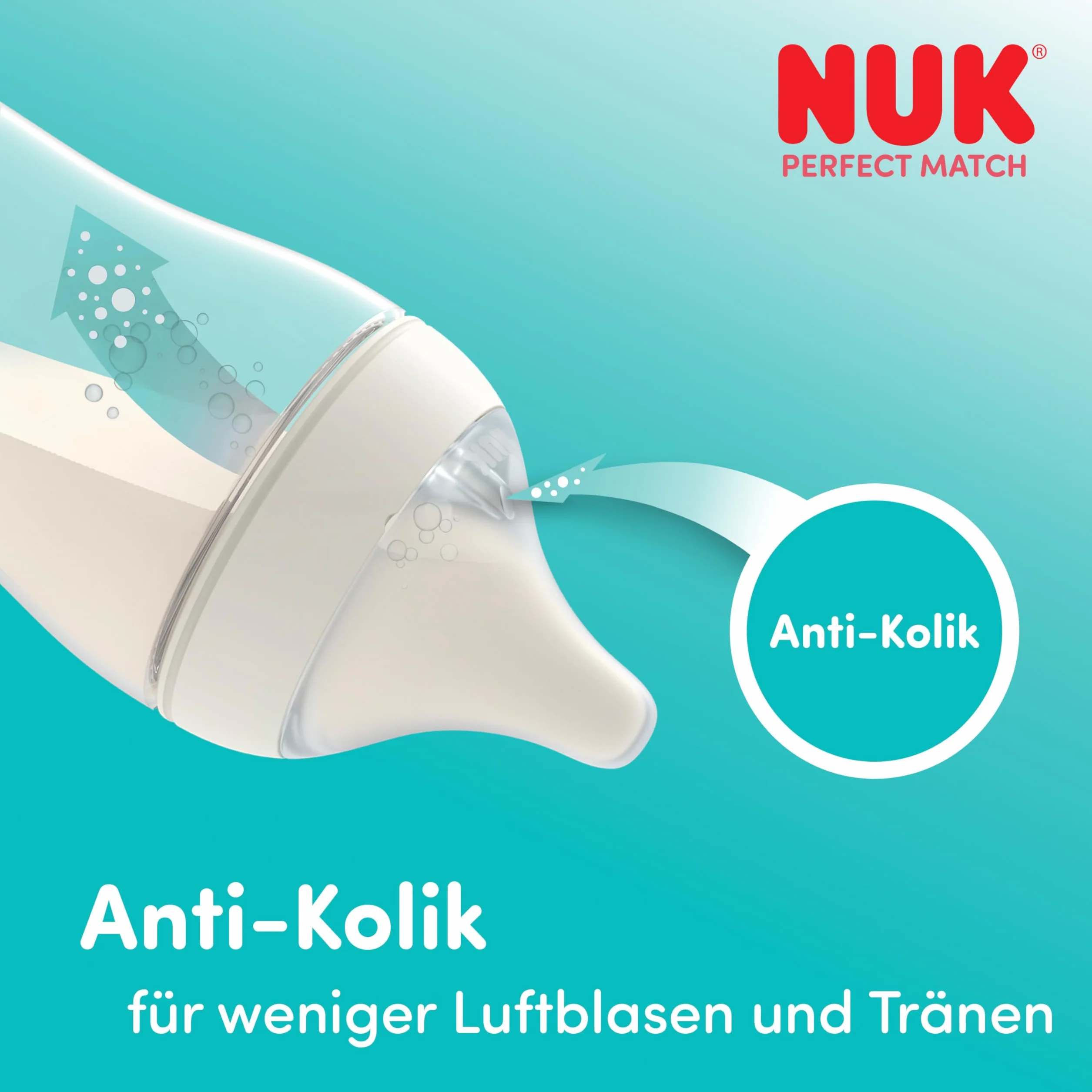 NUK Perfect Match Butelka dla niemowląt | 0+ miesięcy | 150 ml | Butelka przeciwkolkowa | PP | Wskaźnik kontroli temperatury | Hipopotam | 1 sztuka