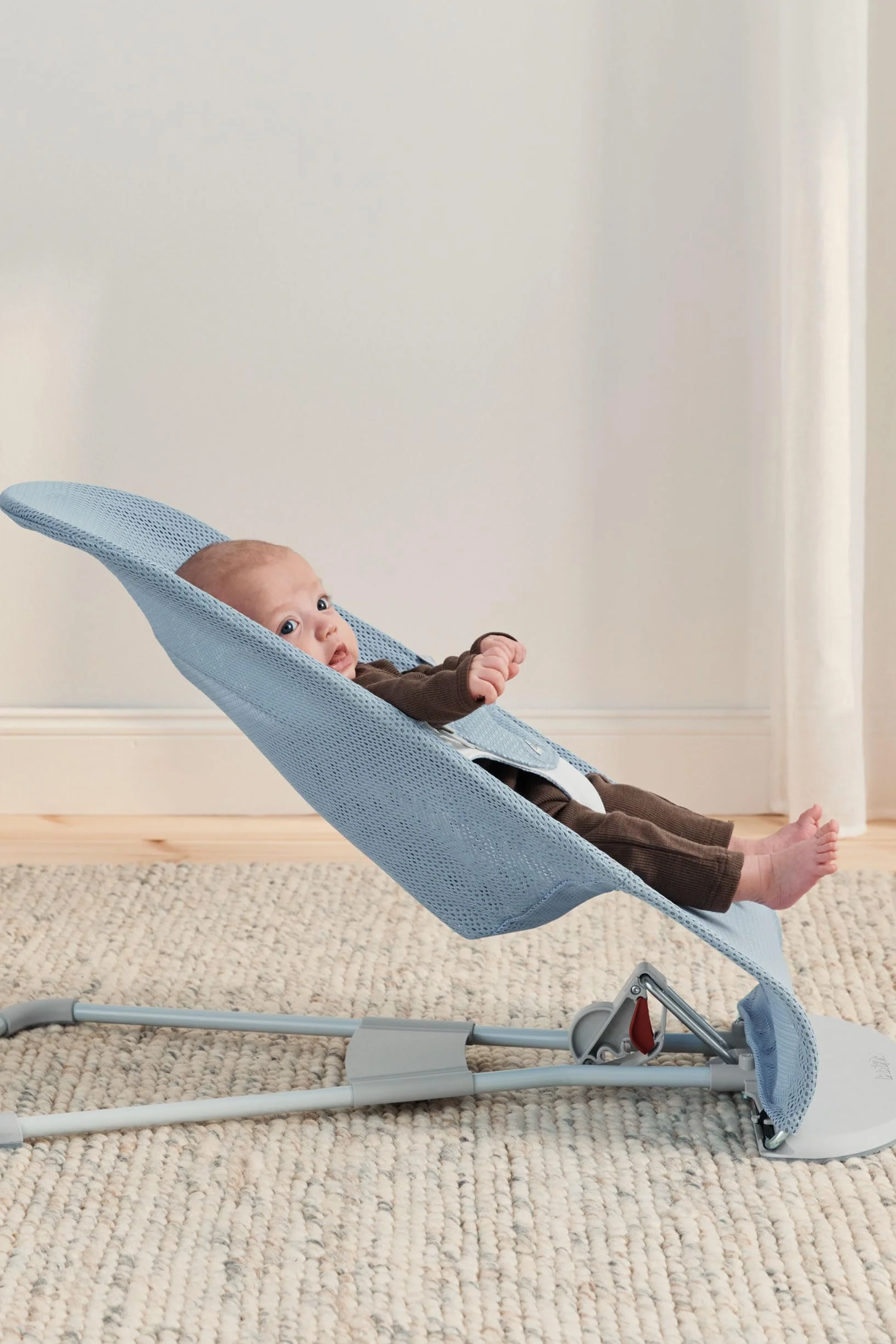 BabyBjörn 005143 Bouncer Balance miękki, jasnoszary ramka, siatka, błękitny/biały