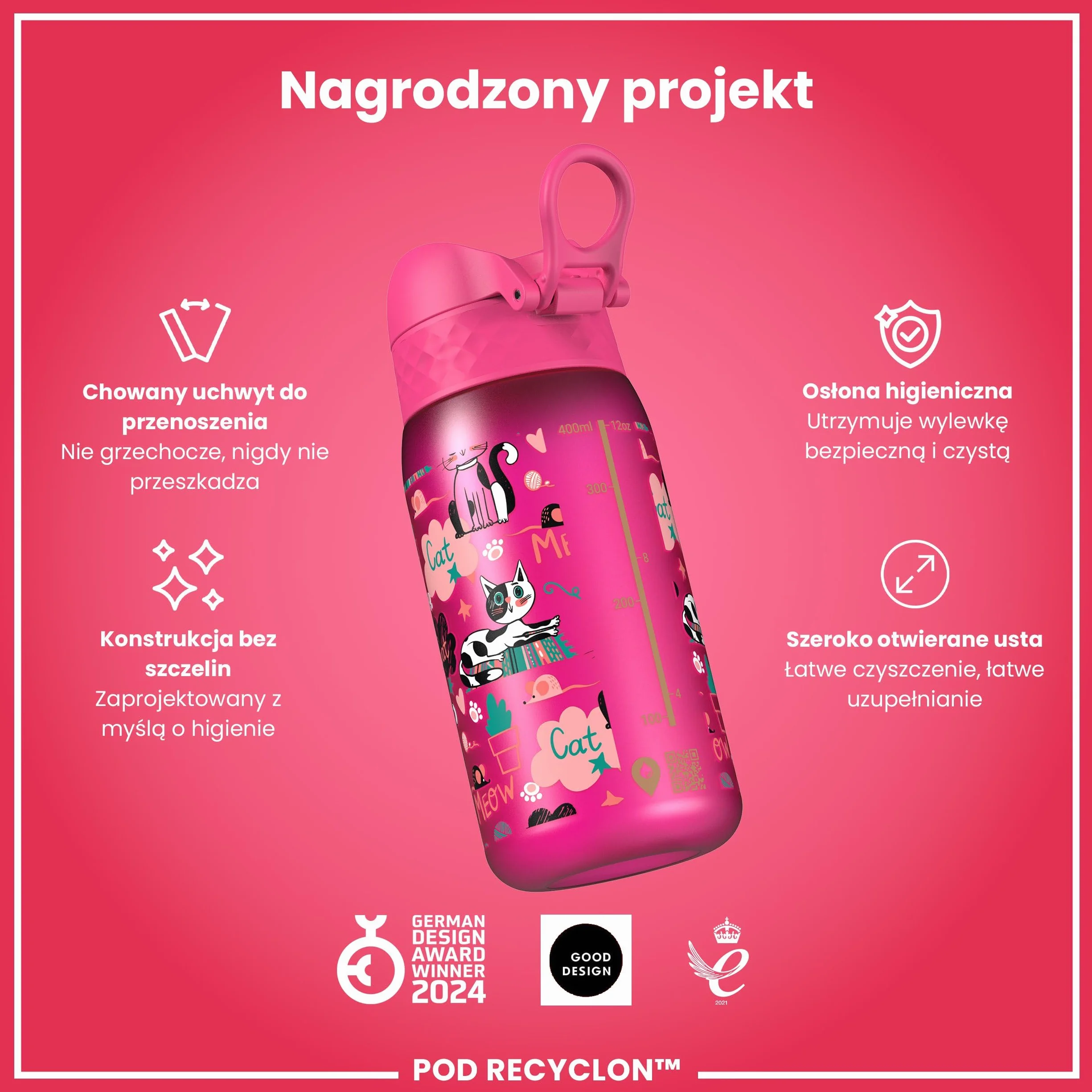 ION8 Butelka dla Dzieci 350 ml Szczelna Bez BPA Łatwa do Otwarcia