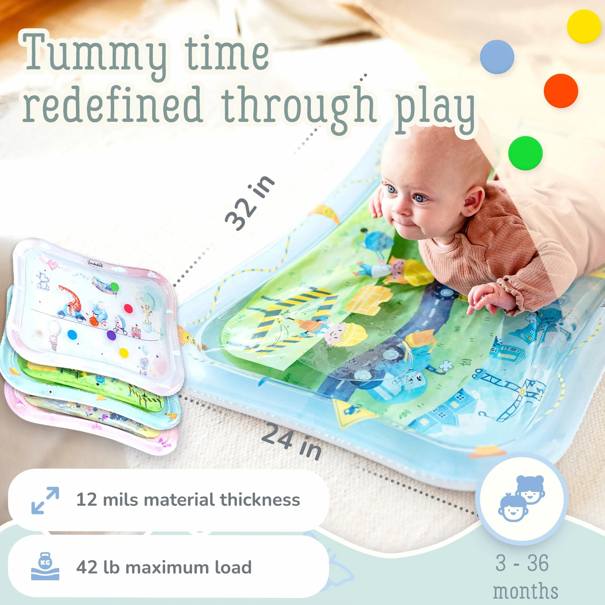 Freudeskind TummyTime mata wodna XXL sensoryczna mata do zabawy Montessori dla niemowląt 0-24 miesięcy