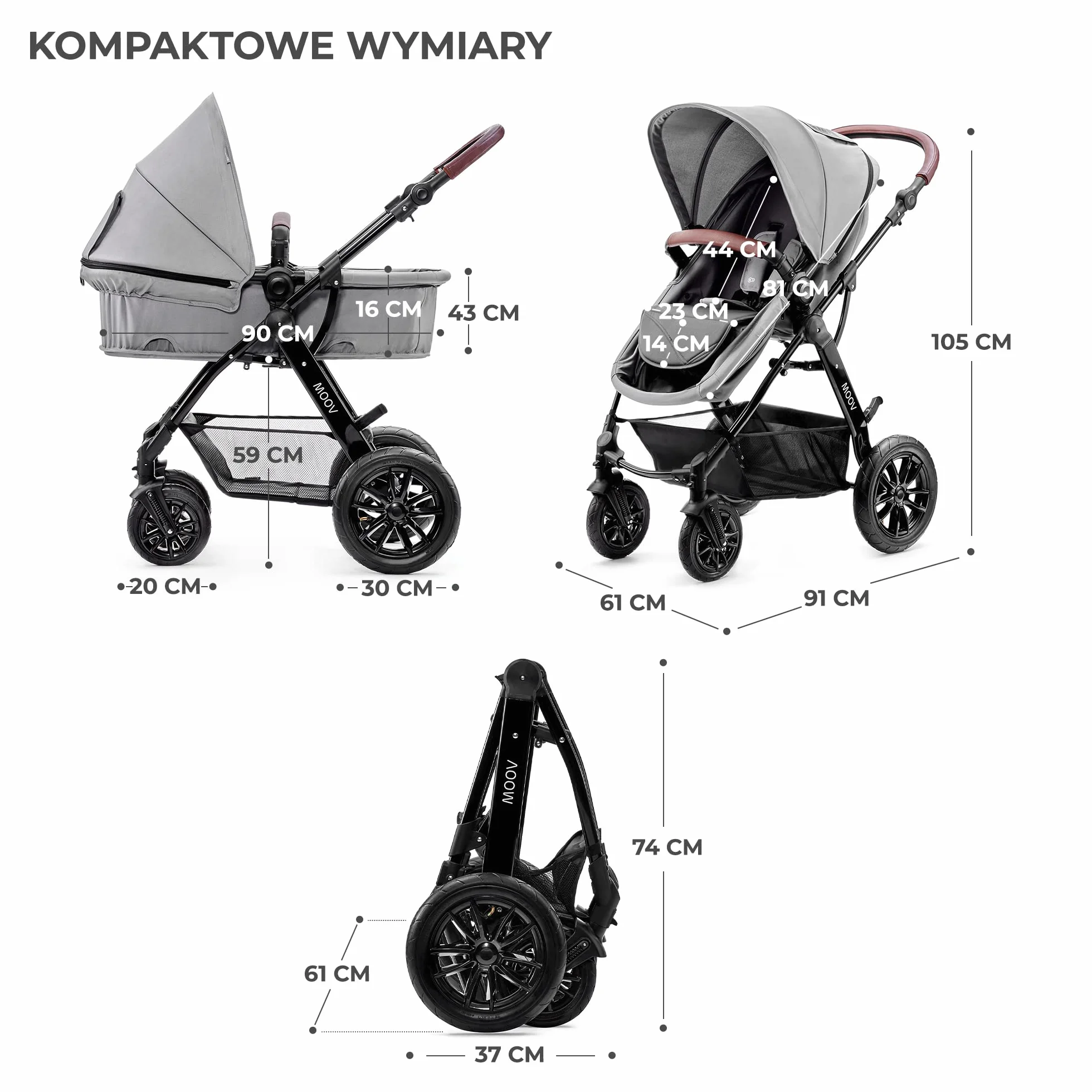 Kinderkraft MOOV 3w1 Wielofunkcyjny Wózek Dziecięcy Spacerówka Travel System Fotelik Samochodowy 22 kg Szary