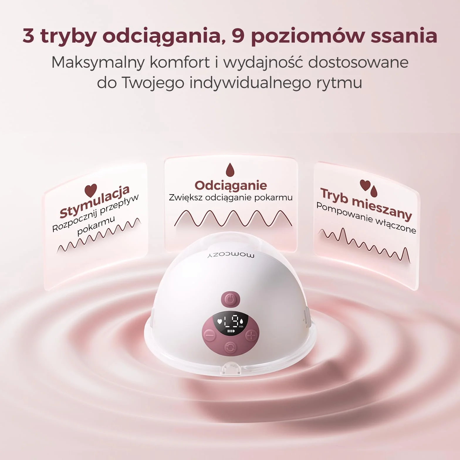 Momcozy M5 Smart Elektryczna Laktacja Bezprzewodowa, 3 Tryby 9 Poziomów, 24 mm, Czerwony, 2 szt.
