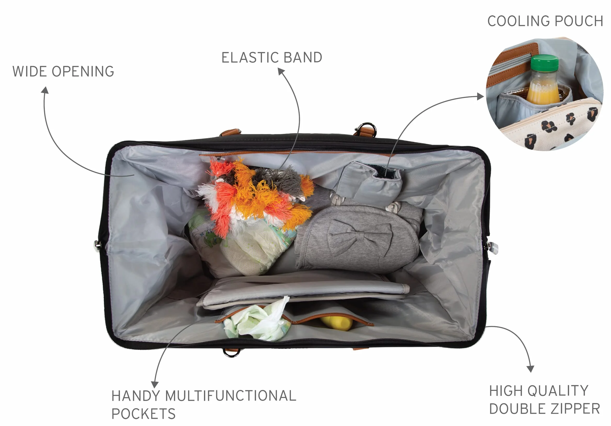CHILDHOME, Mommy Bag, torba na pieluchy, dla kobiet w ciąży, torba podróżna, duża pojemność, mata do przewijania, regulowany pasek na ramię, izolowana kieszeń, przejście na walizkę, czarny/złoty