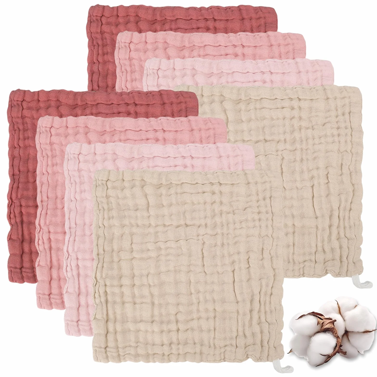 8-pak muślinowych ściereczek dla niemowląt, 6-warstwowe ściereczki muślinowe dla niemowląt, 30 x 30 cm, miękkie, chłonne, wielokrotnego użytku, ręczniki do twarzy dziecka, naturalne kwadraty muślinowe