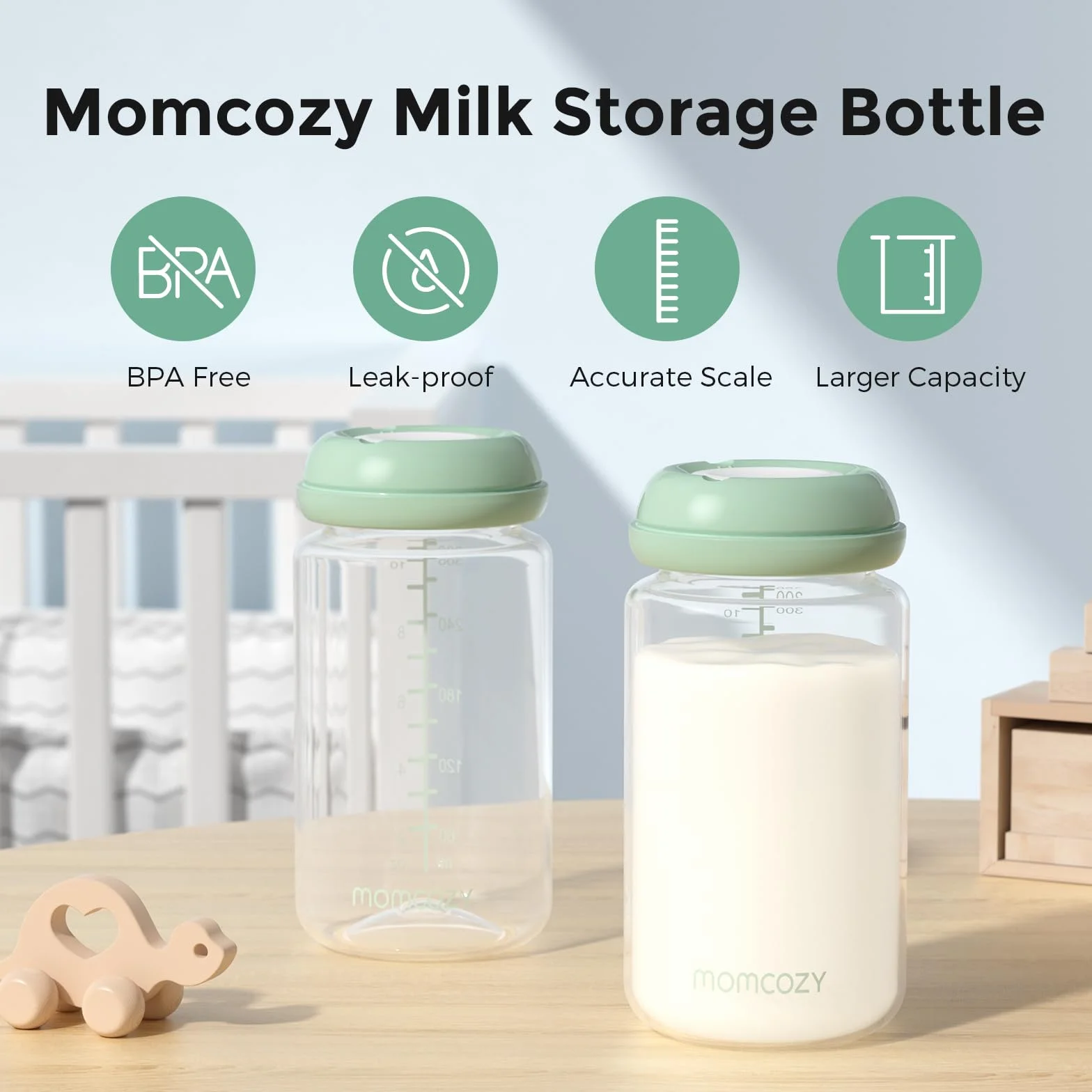 Momcozy Naturalna butelka dla niemowląt, 300 ml, szeroka szyjka, pojemnik na mleko matki