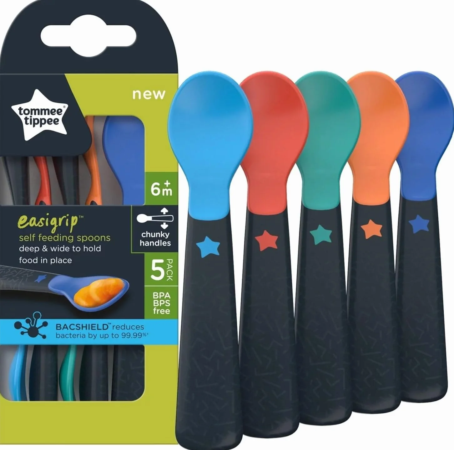 Tommee Tippee Easigrip Self-Feeding Weaning Spoons, Pack of 5