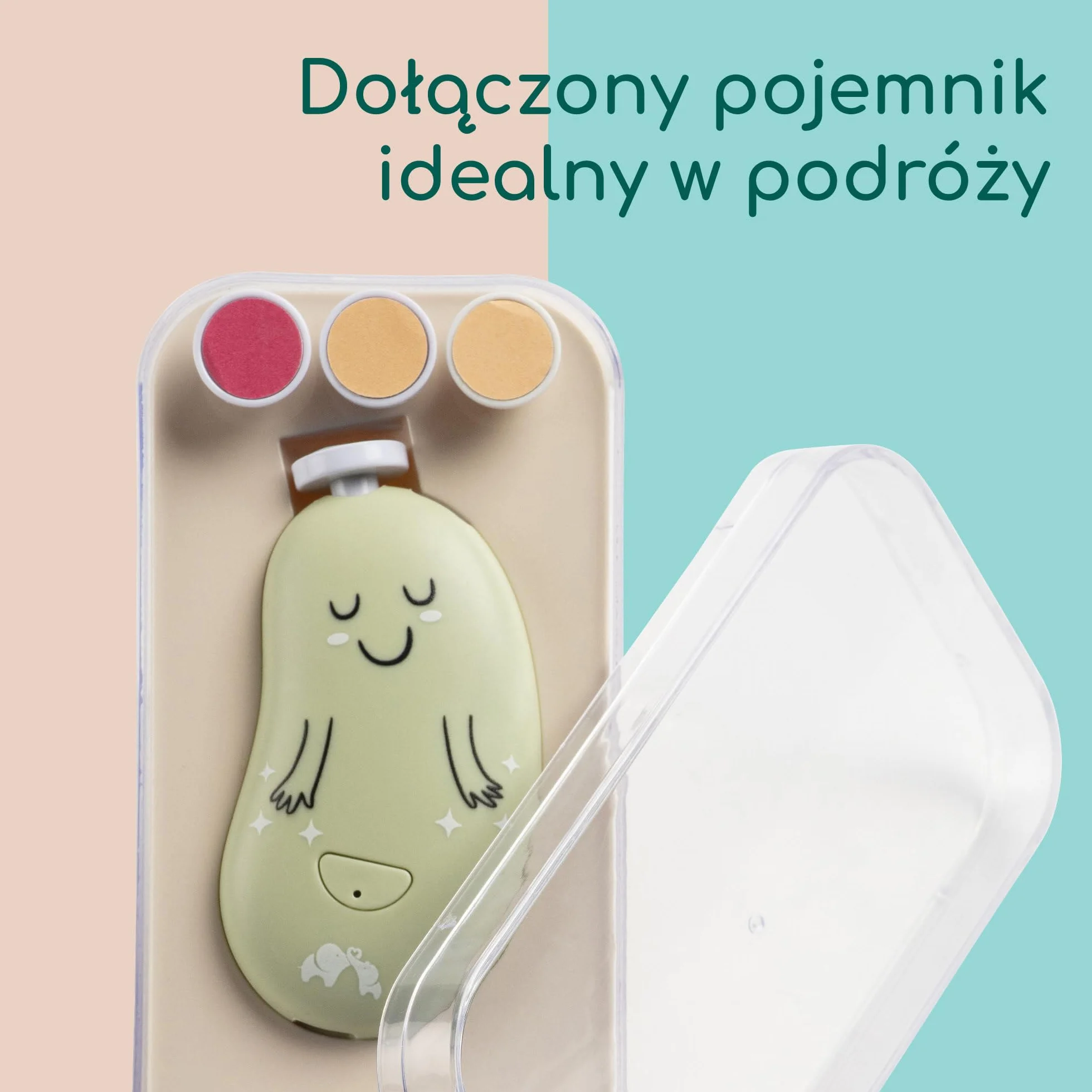 Bebeconfort Elektryczny Pilnik do Paznokci dla Dzieci, 7 Pilniki, USB-C, 3 Prędkości, LED, Zielony