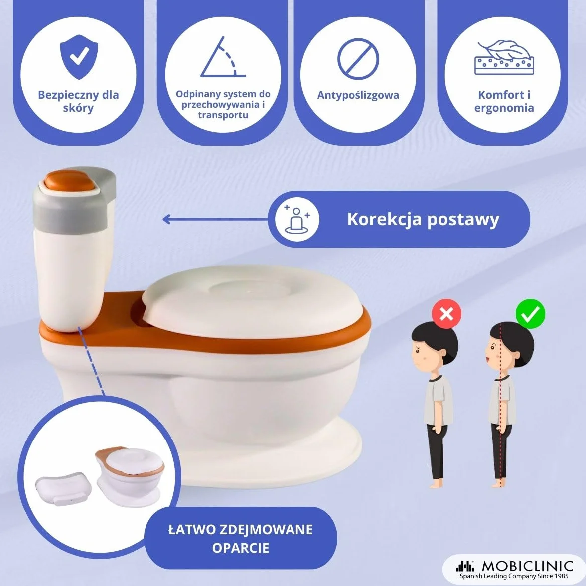 Mobiclinic® kids, Nocnik dla dzieci, Toikid, Wiek 1-6 lat, Z pokrywką, Dźwięk spłukiwania, Przegroda na papier toaletowy, Zasilany bateriami, Wyjmowana misa, Nieprzemakalne siedzisko