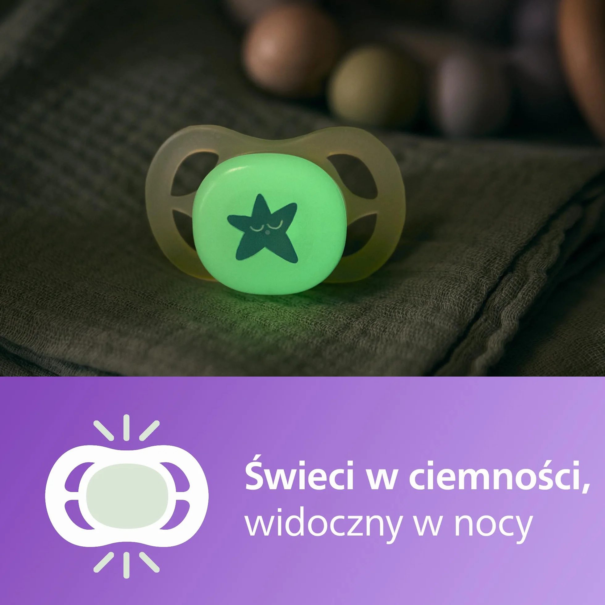 Philips Avent Ultra Start Nighttime, smoczki ortodontyczne dla noworodków w wieku od 0 do 2 miesięcy, świecą w ciemności, silikonowy, bez BPA, ze sterylizatorem/etui, 2 sztuki, SCF075/07