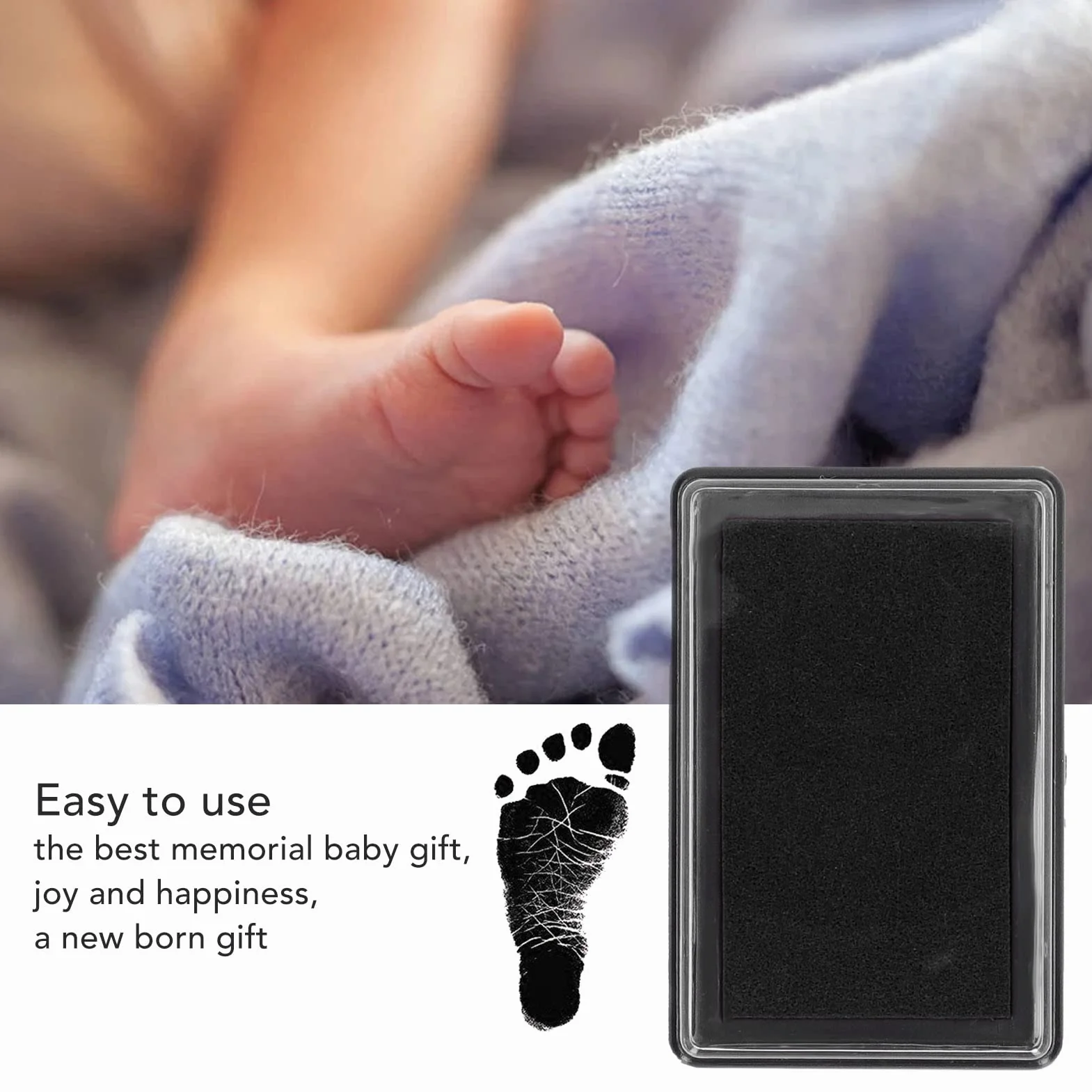 Baby Footprint Ink Pad, Zestaw do Tworzenia śladów Dłoni Wielokrotnego Użytku dla Niemowląt i Zwierząt Domowych(Czarny atrament)