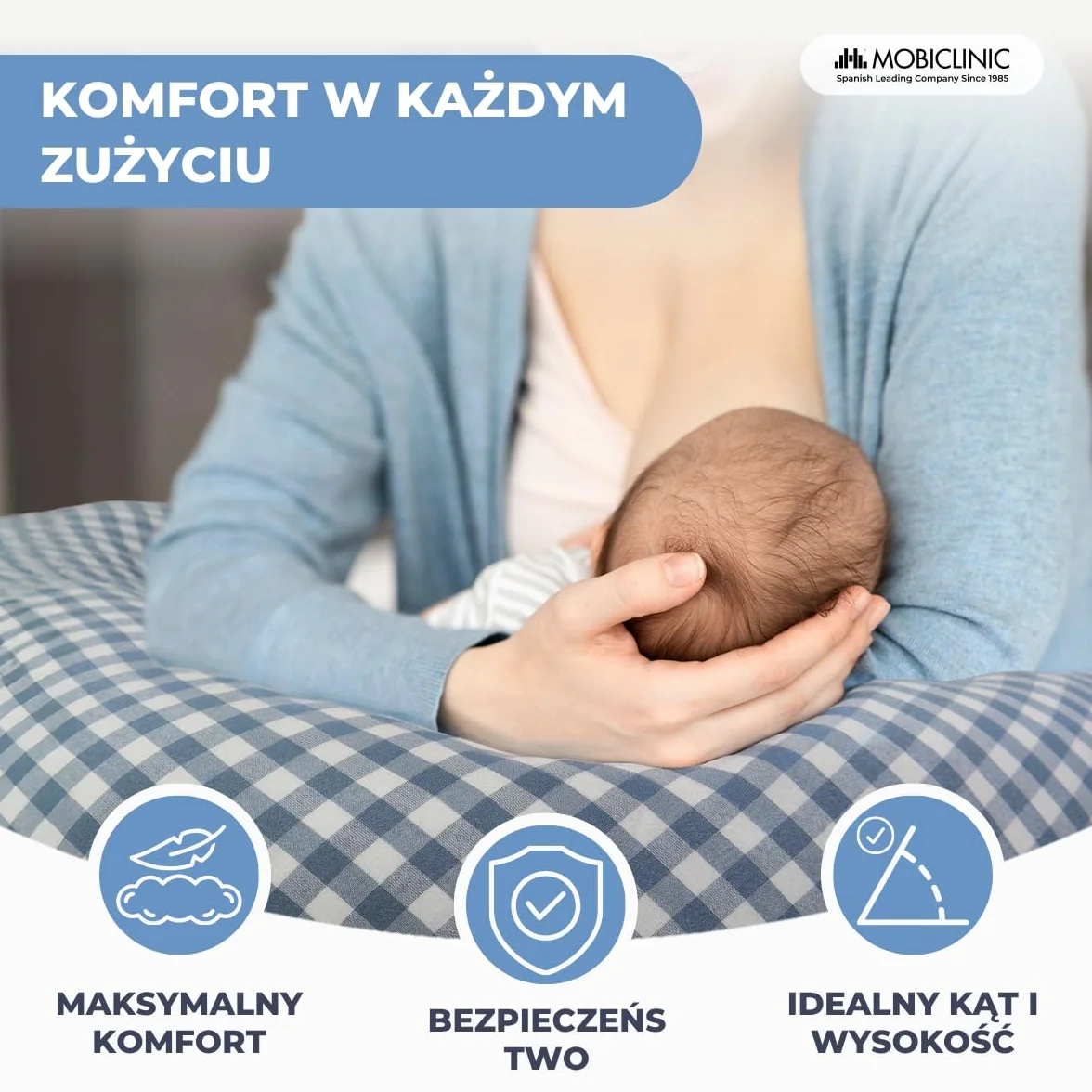 Mobiclinic Poduszka do Karmienia Piersią XXL 3 w 1 150 cm Bawełna Regulowane Paski Wielofunkcyjna