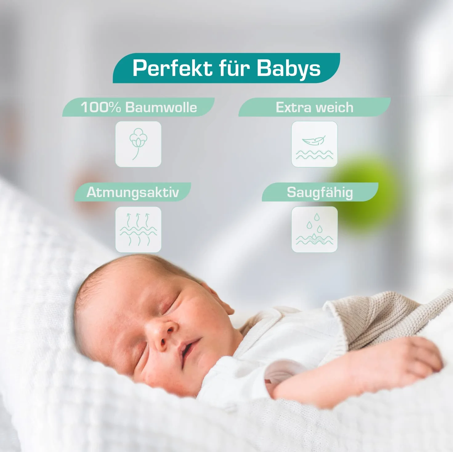 PLUMERI Myjki muślinowe 30x30 cm, 10 szt., Biały – 100% muślin bawełniany, OEKO-TEX, miękkie myjki i chusteczki, prezent na narodziny