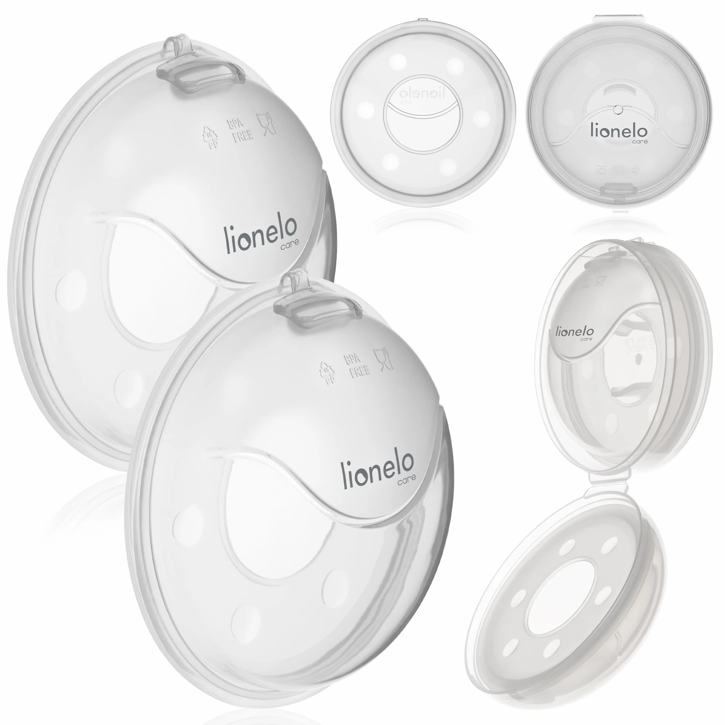 LIONELO MILKY PLUS Kolektor Pokarmu Muszle Laktacyjne Bez BPA Silikonowe 2 Sztuki Etui Łatwe Czyszczenie Dyskretne Wygodne Kolektor Mleka Wielokrotnego Użytku