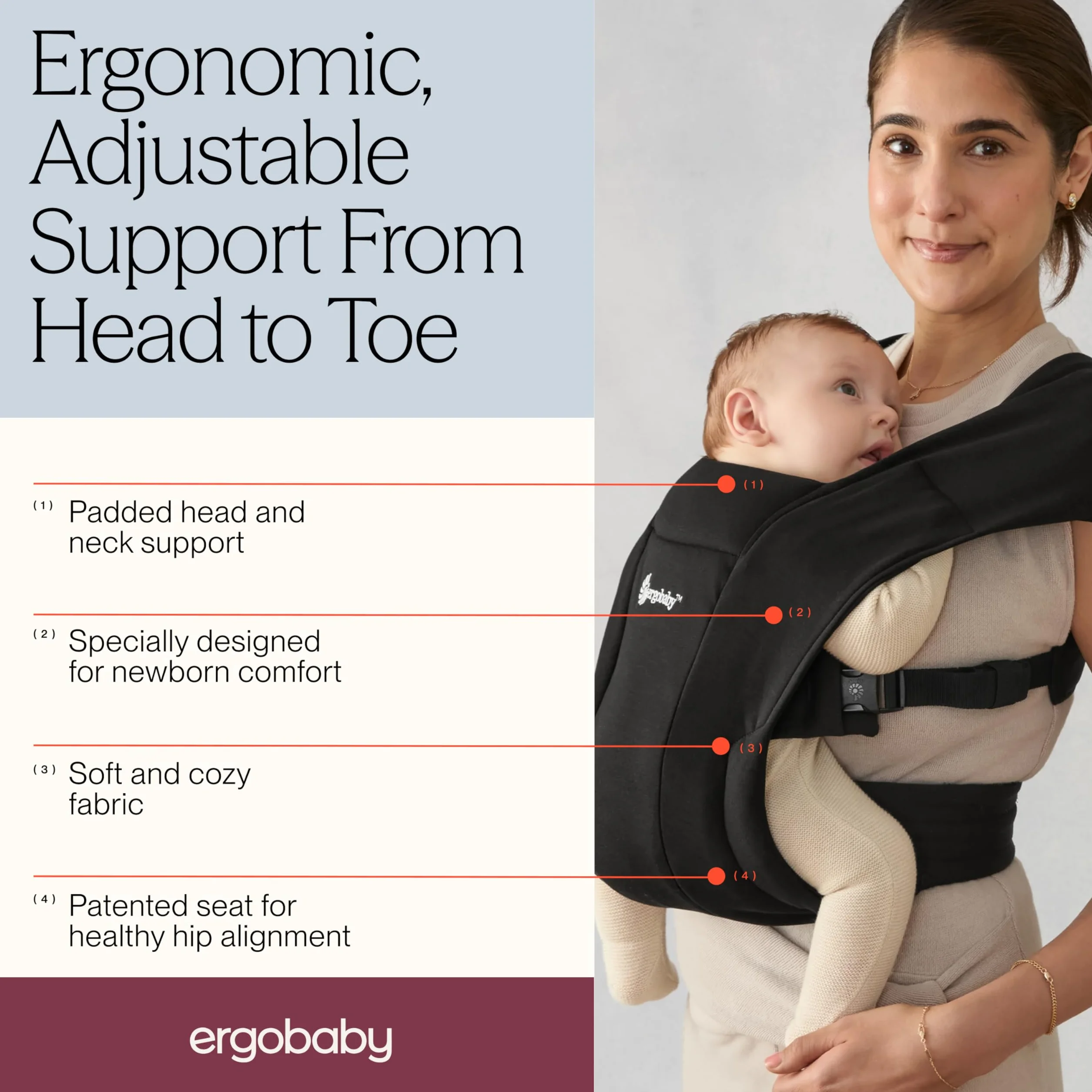 Ergobaby Embrace Ergonomiczne Nosidełko z Pasem Biodrowym, Czarny