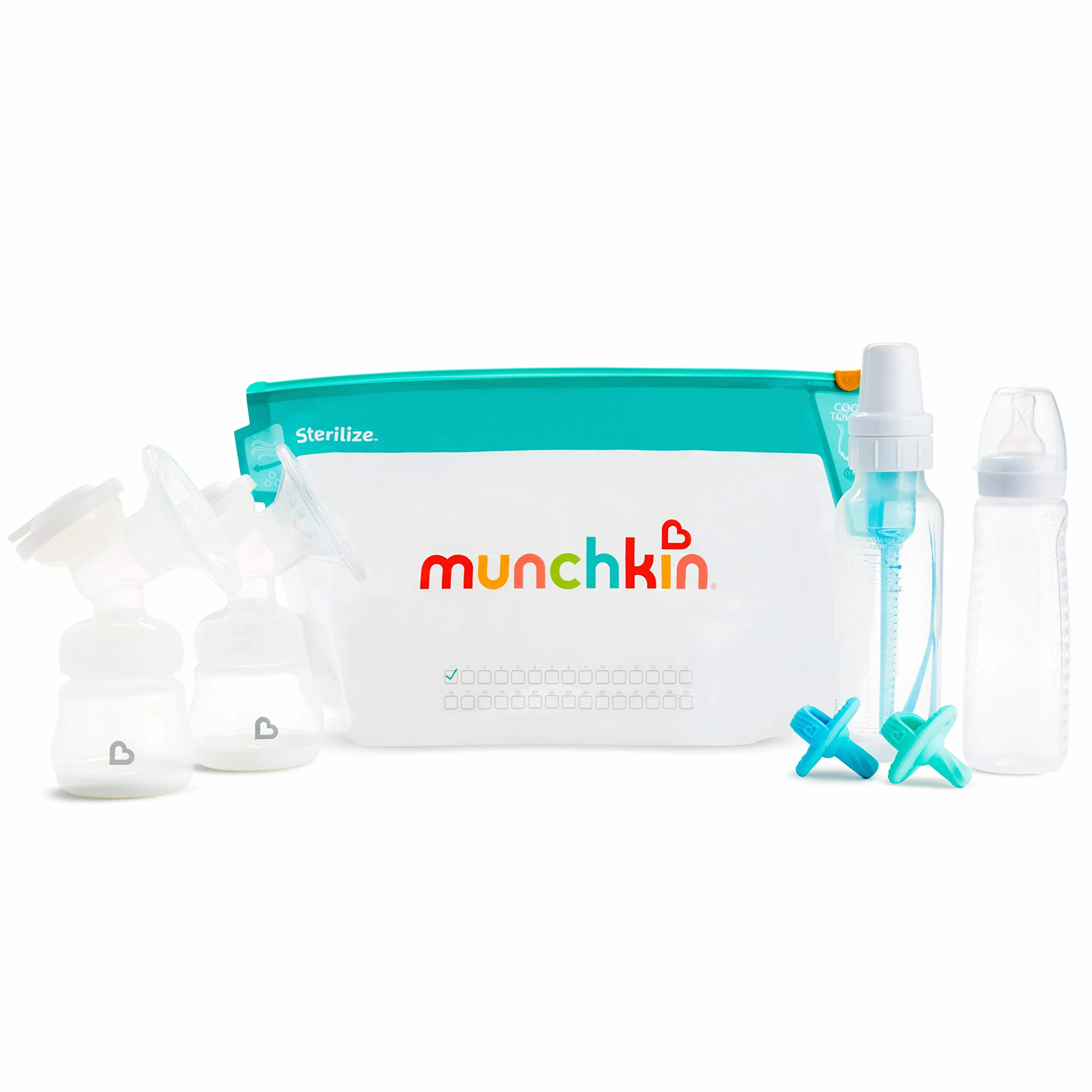 Munchkin Woreczki do Sterylizacji w Kuchence Mikrofalowej Cool Touch, do Smoczków do Butelek dla Niemowląt, 6 Torebek Wielokrotnego Użytku, Odkażacz na Zimną Wodę, Mini Sterylizator Podróżny