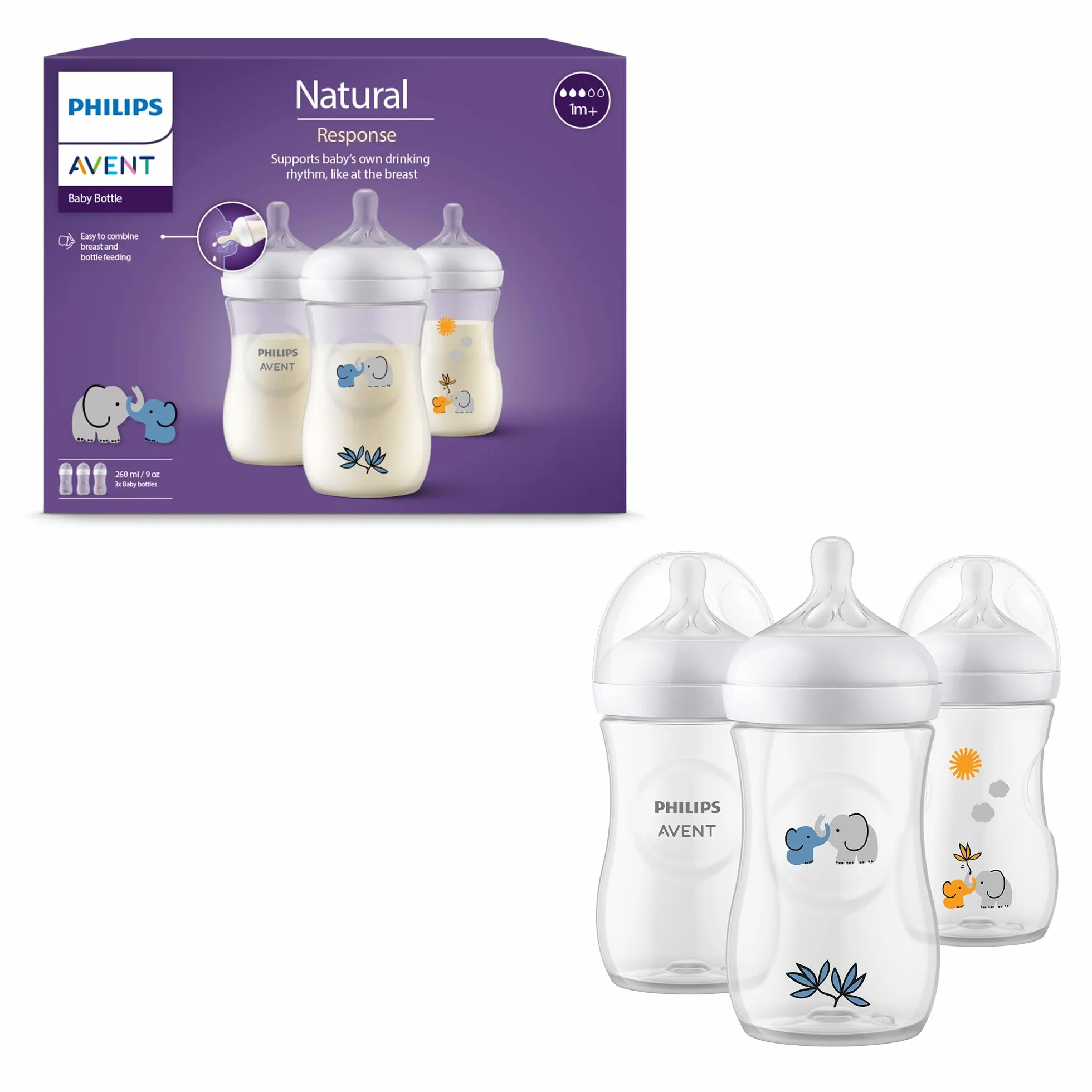 Philips Avent Natural Response zestaw upominkowy 3 butelki 260 ml smoczek T3 SCY903/63