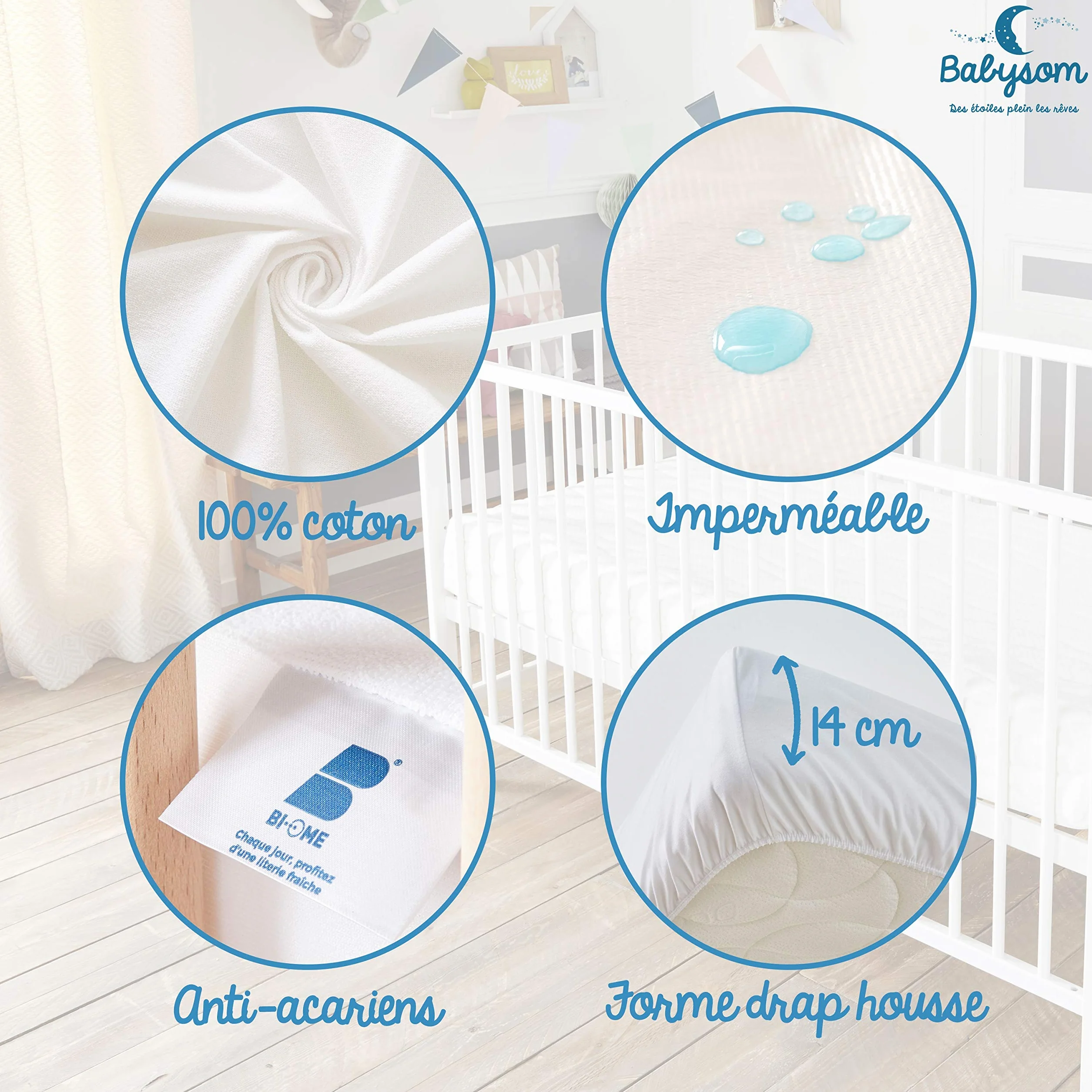 Babysom Ochraniacz na materac dla niemowląt 70x140 cm wodoszczelny 100% bawełna