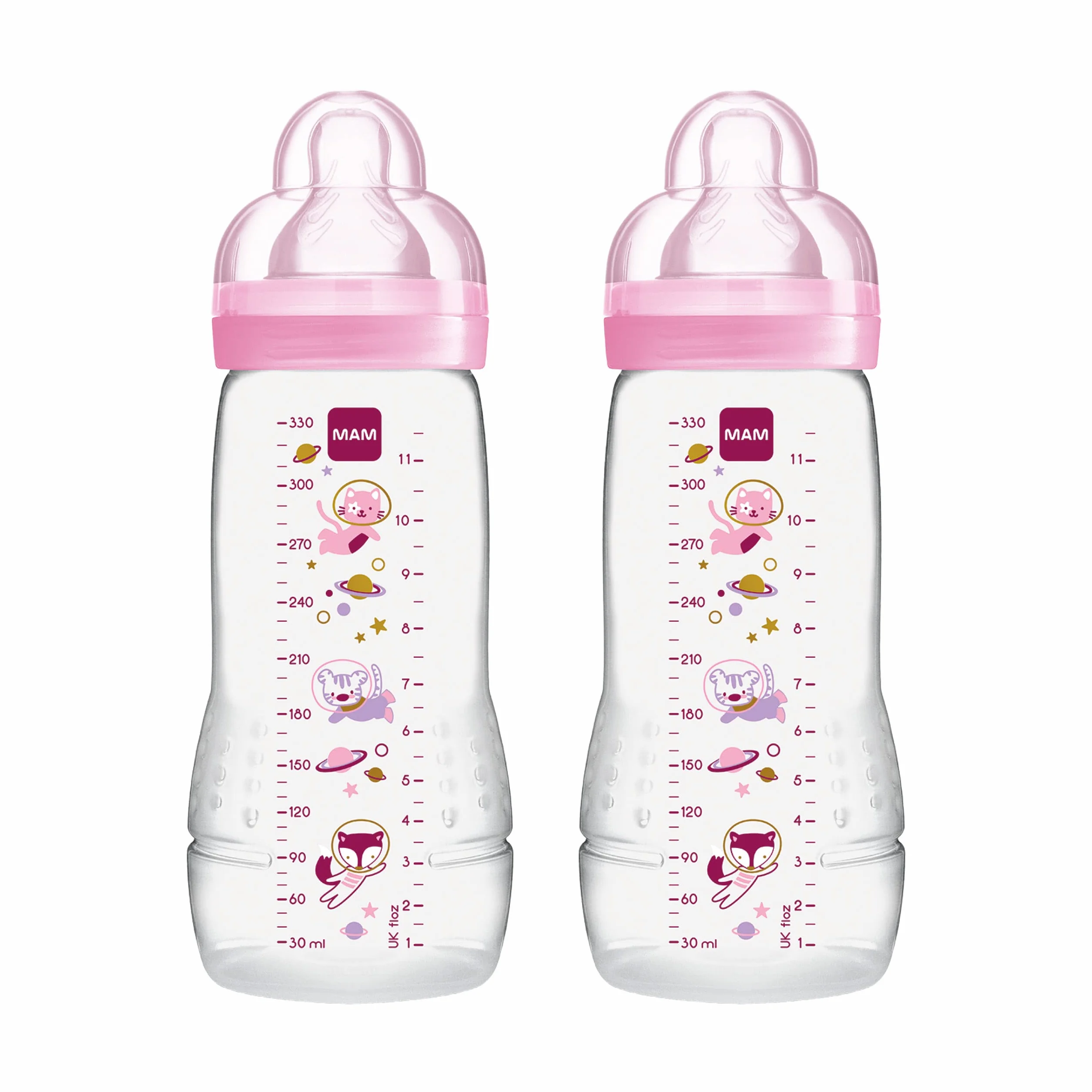 MAM Easy Active butelka do picia 330 ml zestaw 2 szt. dla niemowląt z przyssawką rozmiar 2 silikon SkinSoft ergonomiczna