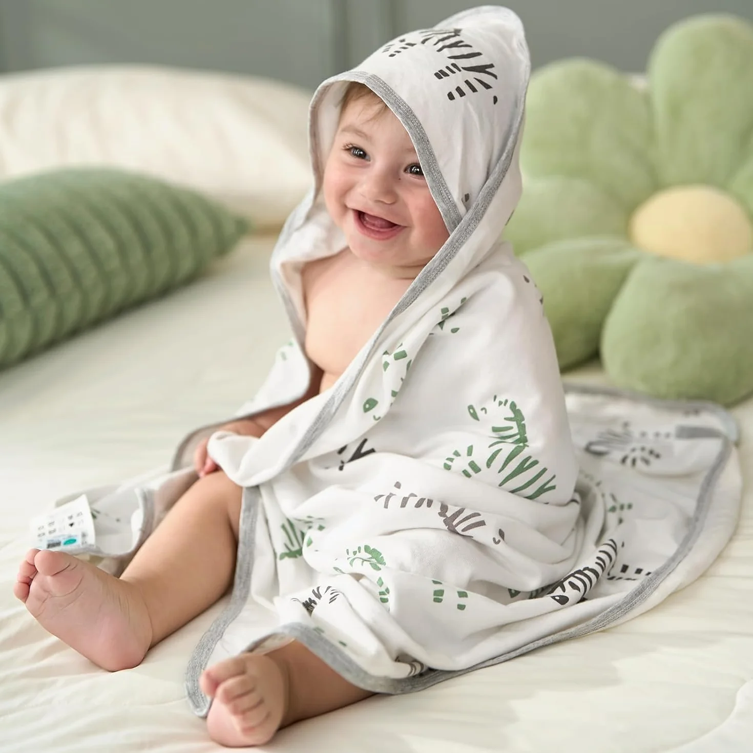 momcozy Ręcznik kąpielowy z kapturem dla niemowląt, zestaw 2 szt., ręcznik kąpielowy z kapturem i bawełnianym materiałem frotte, duży 90 x 90 cm, zestaw ręczników kąpielowych dla chłopców