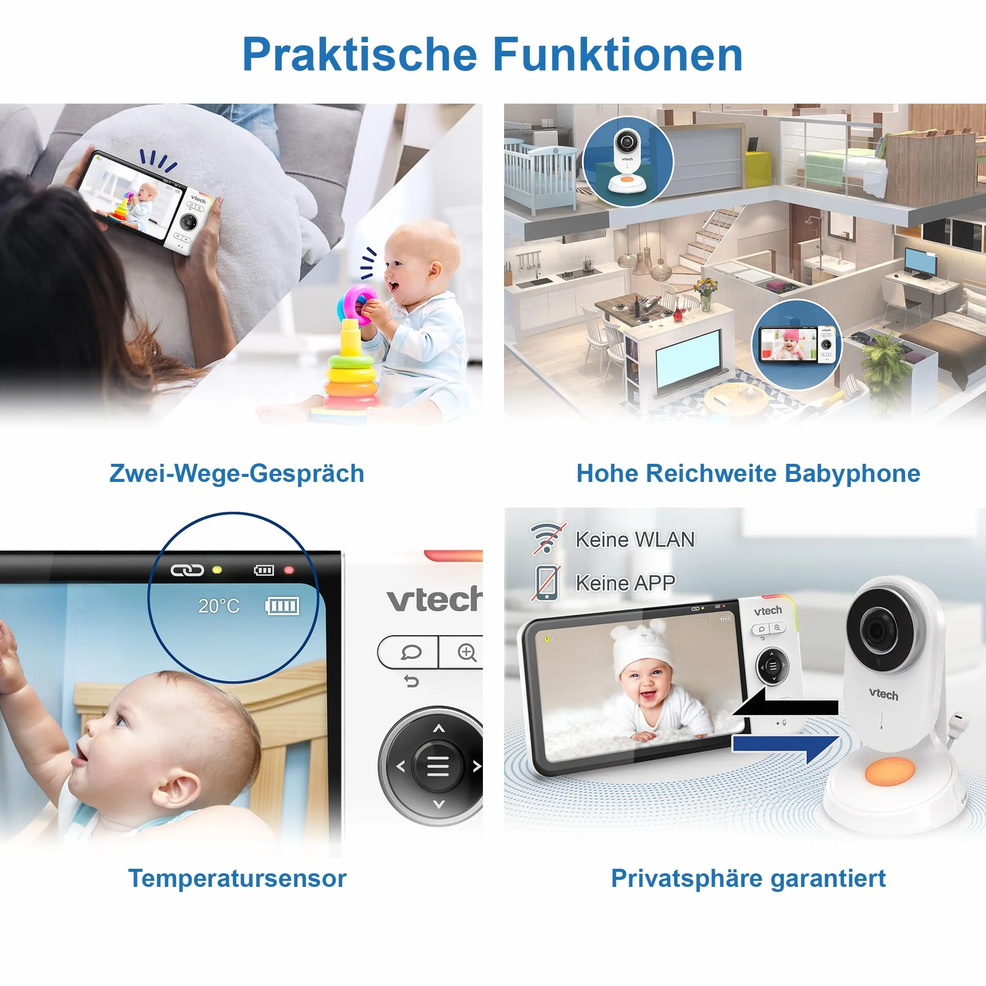 VTech VM818 monitor dla niemowląt HD – niania wideo z kamerą szerokokątną – wideo HD, czysty dźwięk, kolorowy ekran LCD 5" i funkcja widzenia w nocy – z funkcją interkomu, kołysankami i dźwiękami