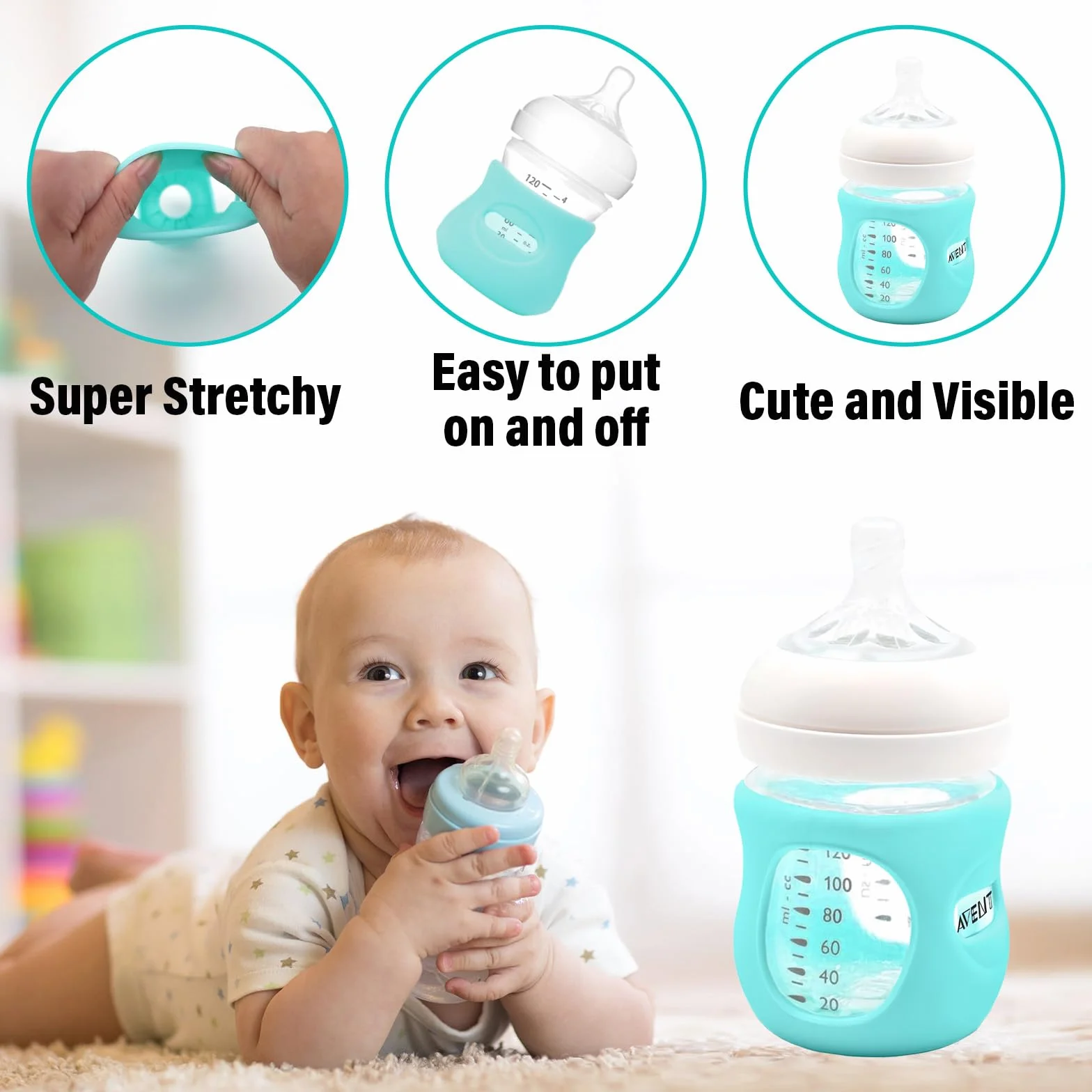 Avent Natural Zestaw 3 pokrowców na butelki dla niemowląt, odporne na pęknięcia, kompatybilne z butelkami Philips Avent