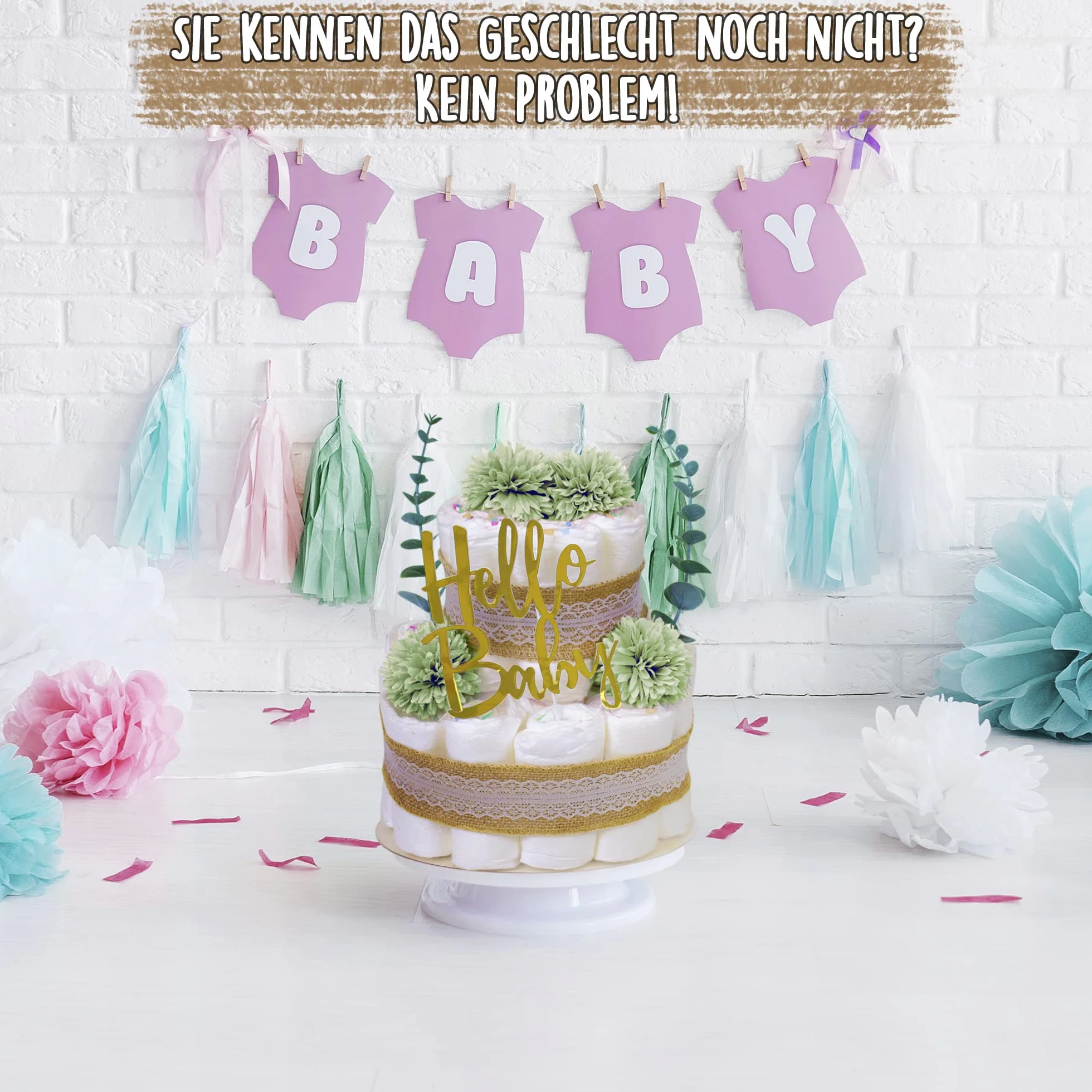 MilaBoo® Tort pieluchy vintage, eukaliptus, liliowy, wysokiej jakości prezent dla noworodka z pieluchami (fioletowy)