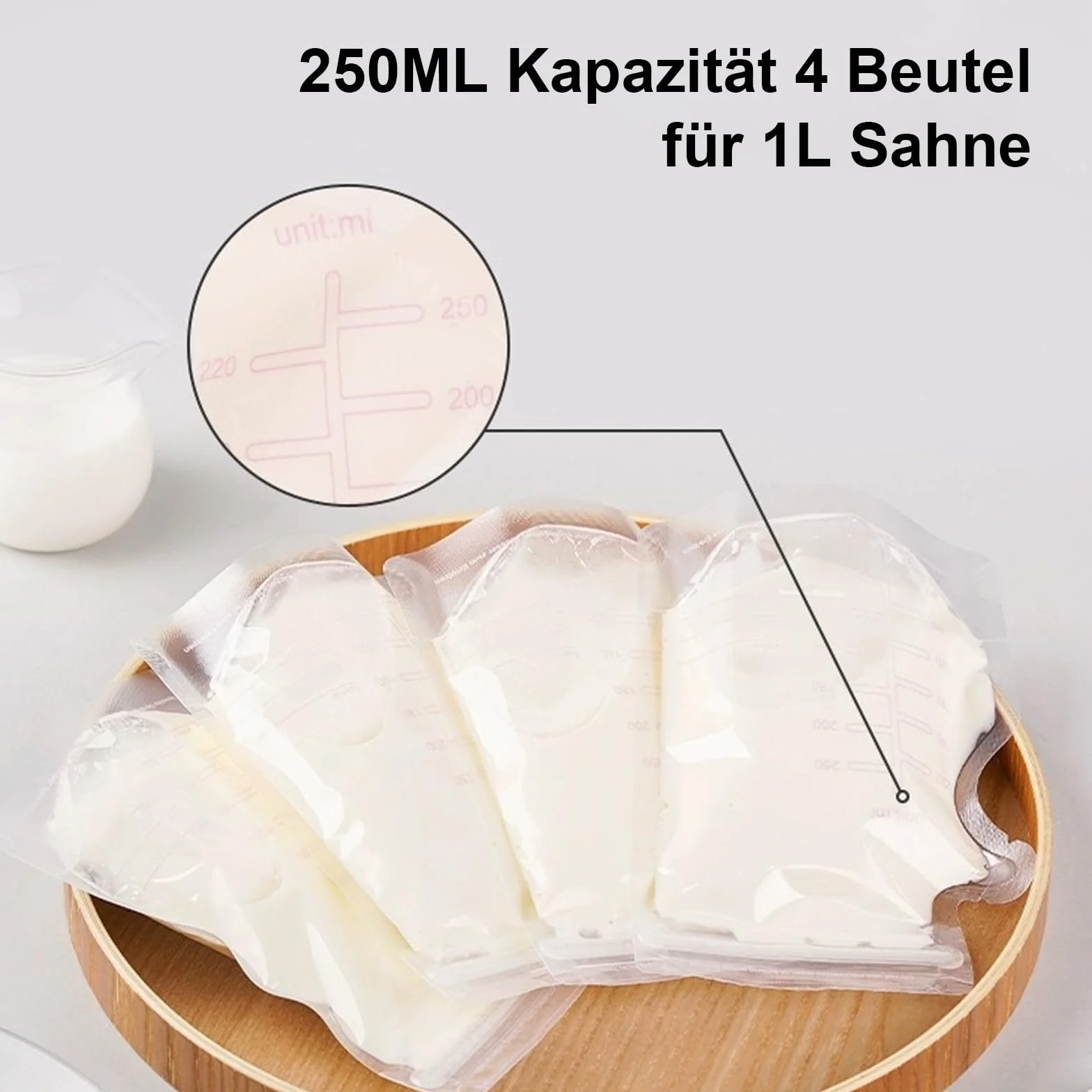 120x Woreczki na mleko matki 250ml – Torebki do przechowywania pokarmu, szczelne, sterylne, wolne od BPA, samostojąca konstrukcja, do zamrażania, z precyzyjną miarką i polem na opis
