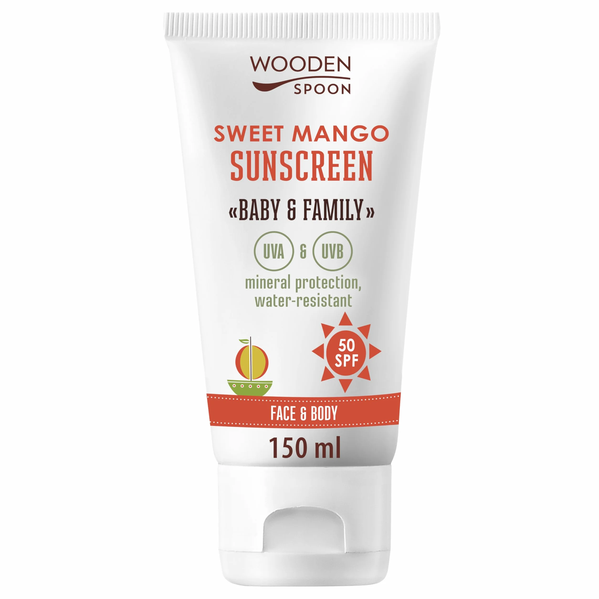 Organiczny krem przeciwsłoneczny Baby & Familie SPF 50 UVA UVB słodkie mango 150 ml