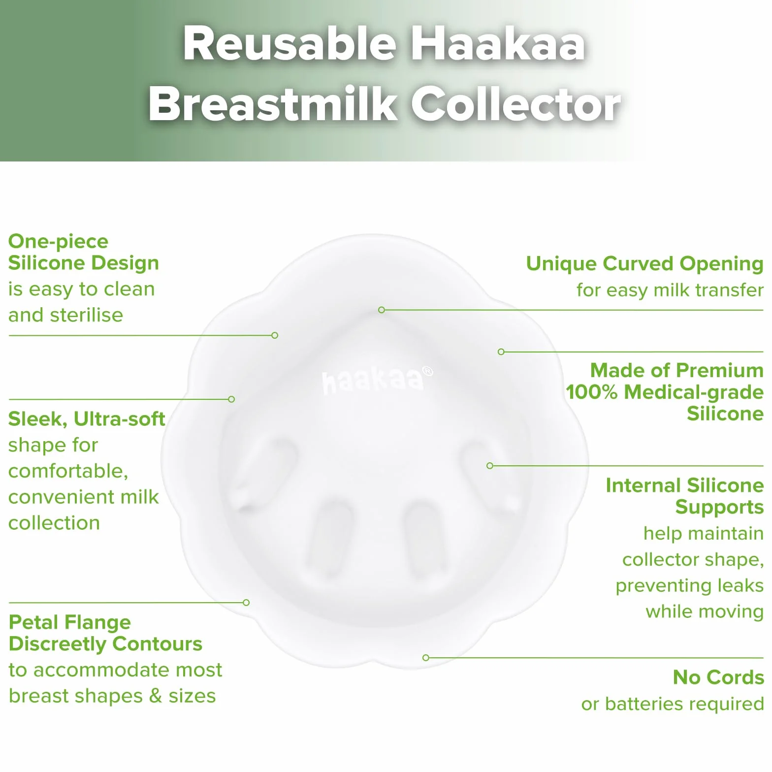 haakaa Petal Soft silikonowy pojemnik na mleko - dyskretny, szczelny pojemnik na mleko matki, wielokrotnego użytku, kubek na mleko do karmienia piersią, ze szczotką do czyszczenia, 1 sztuka