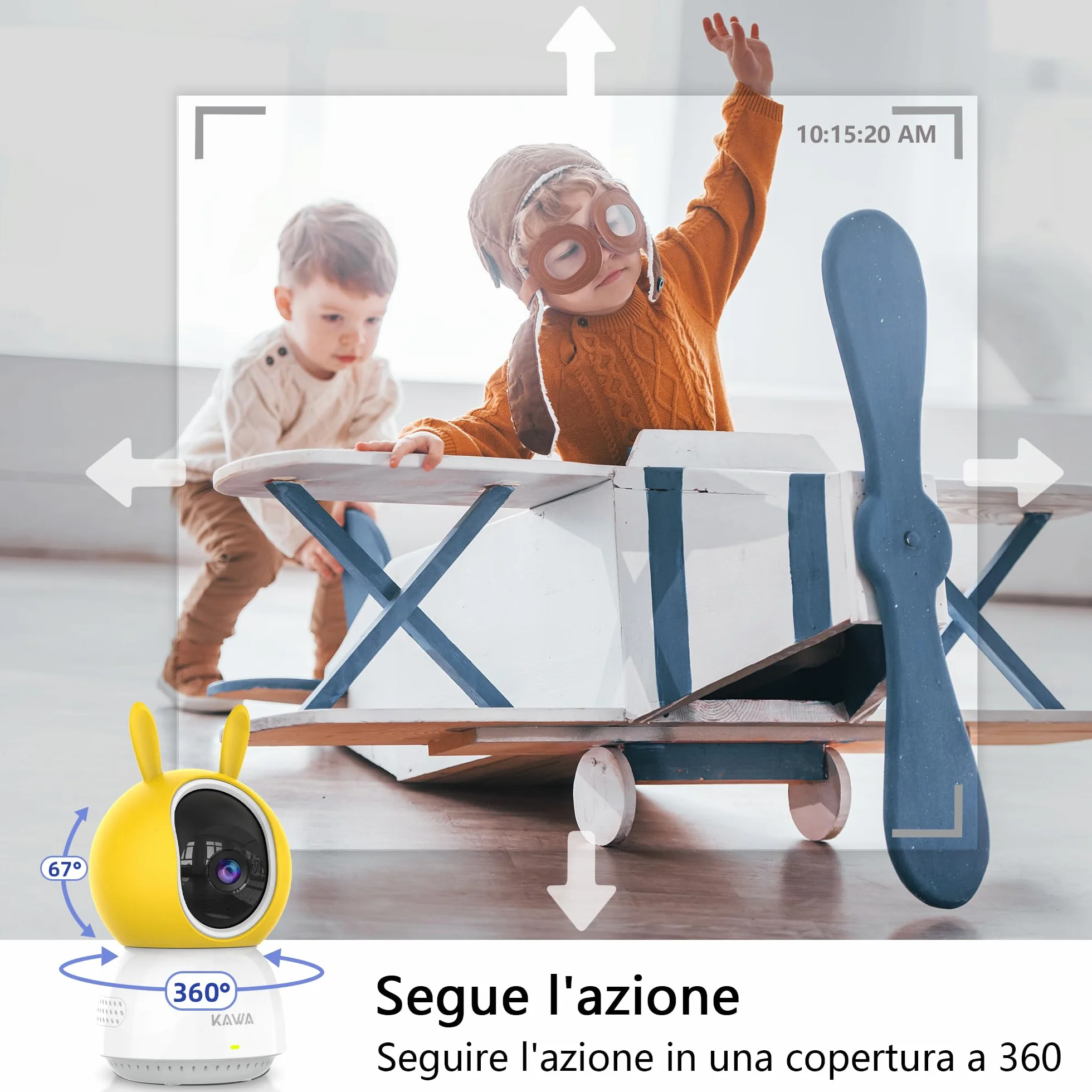 KAWA babyphone 2K WiFi 360° kamera IP z audio 2-drogowe, wykrywanie ruchu, chmura/karta TF