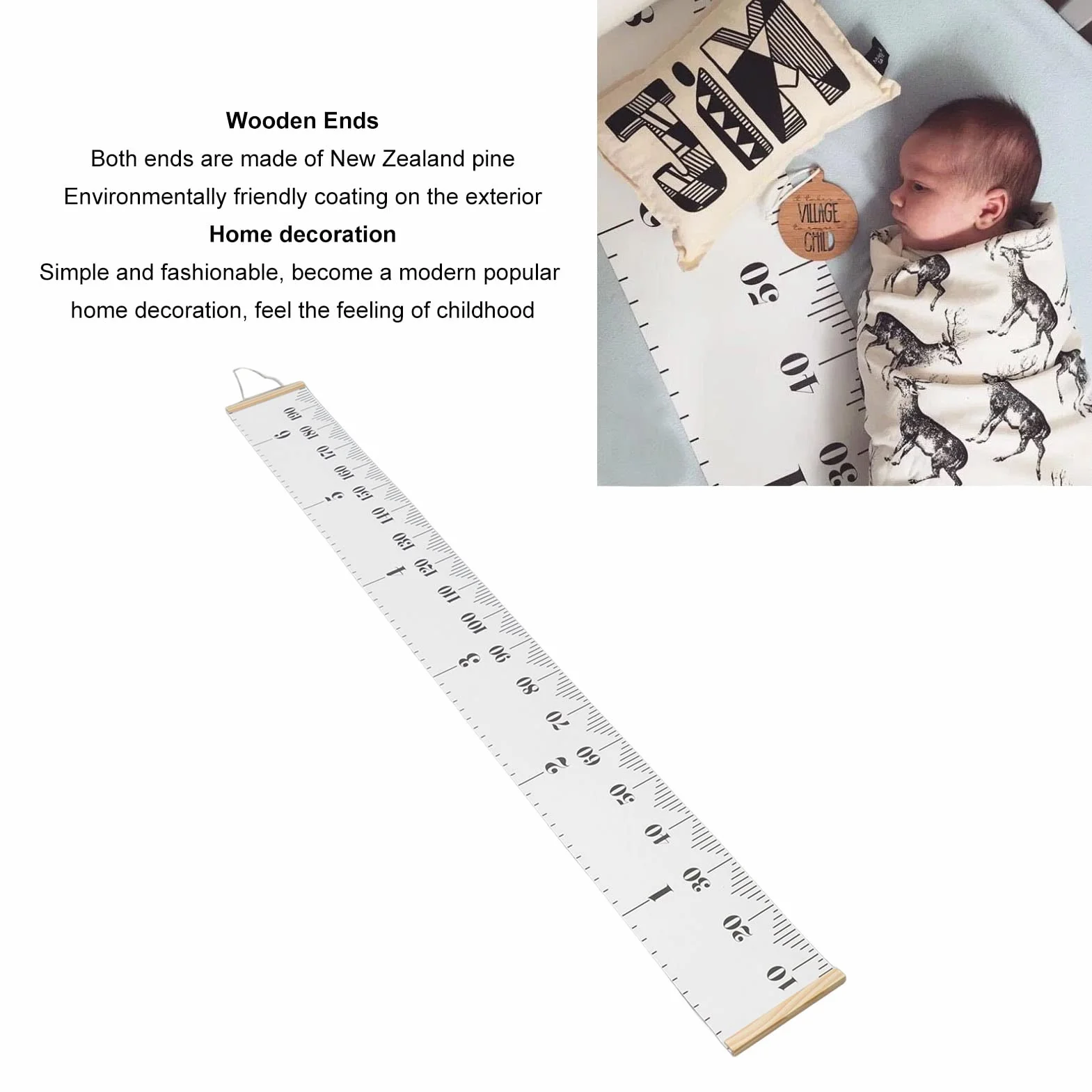 Natudeco Wall Kids Growth Chart Canvas Height Chart Ruler Removable Canvas Wall Hanging Measurement Chart Measuring Height Chart for Salon Home