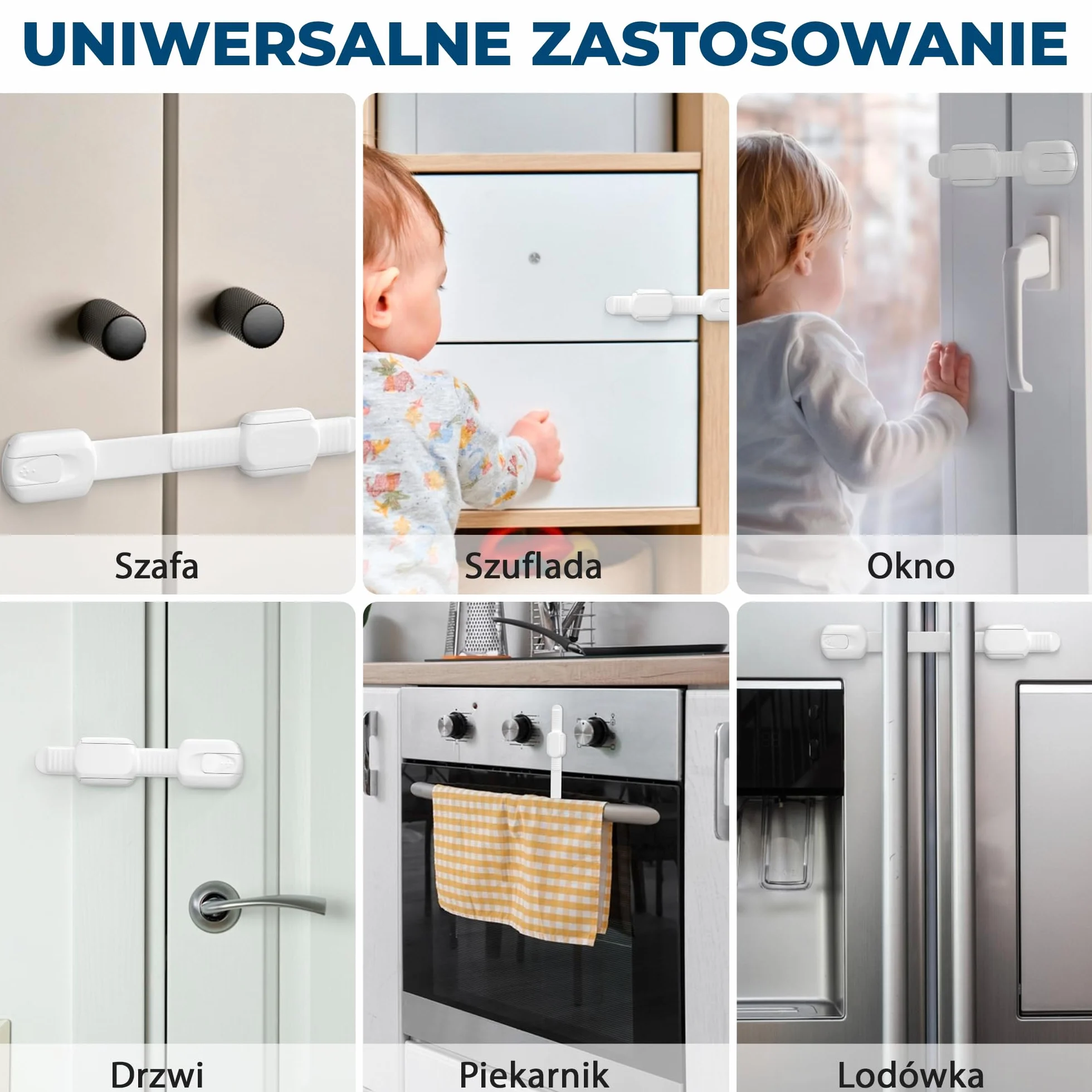 Hoffenbach Zabezpieczenie szafki i szuflad, 8 x zabezpieczenie szafki do przyklejenia dla niemowląt i dzieci, zabezpieczenie szuflady, zamek do szafy, bez wiercenia