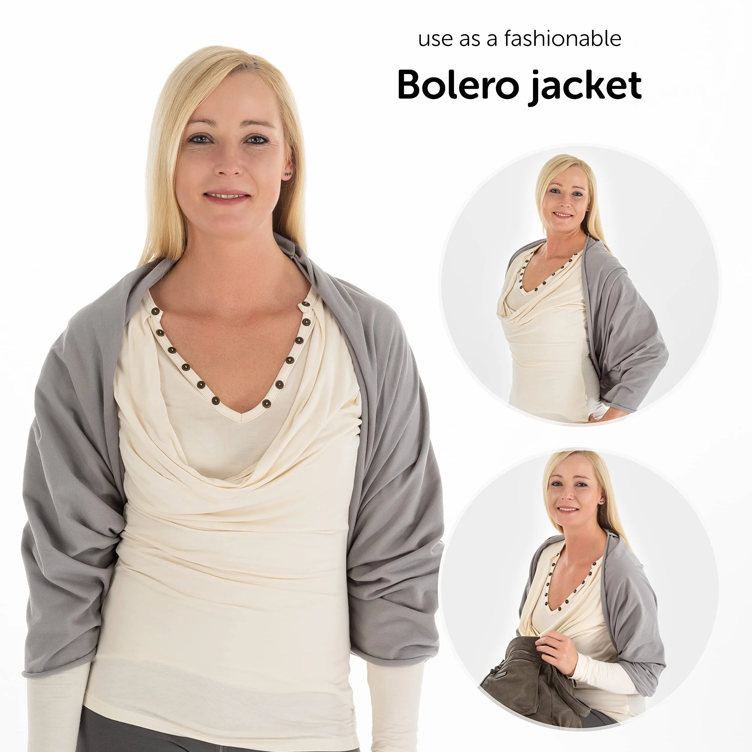 LaLoona szalik do karmienia, oddychająca chusta do karmienia w podróży – okrycie/chusta do karmienia – pętelka do karmienia piersią / bolerko z bawełny – szary