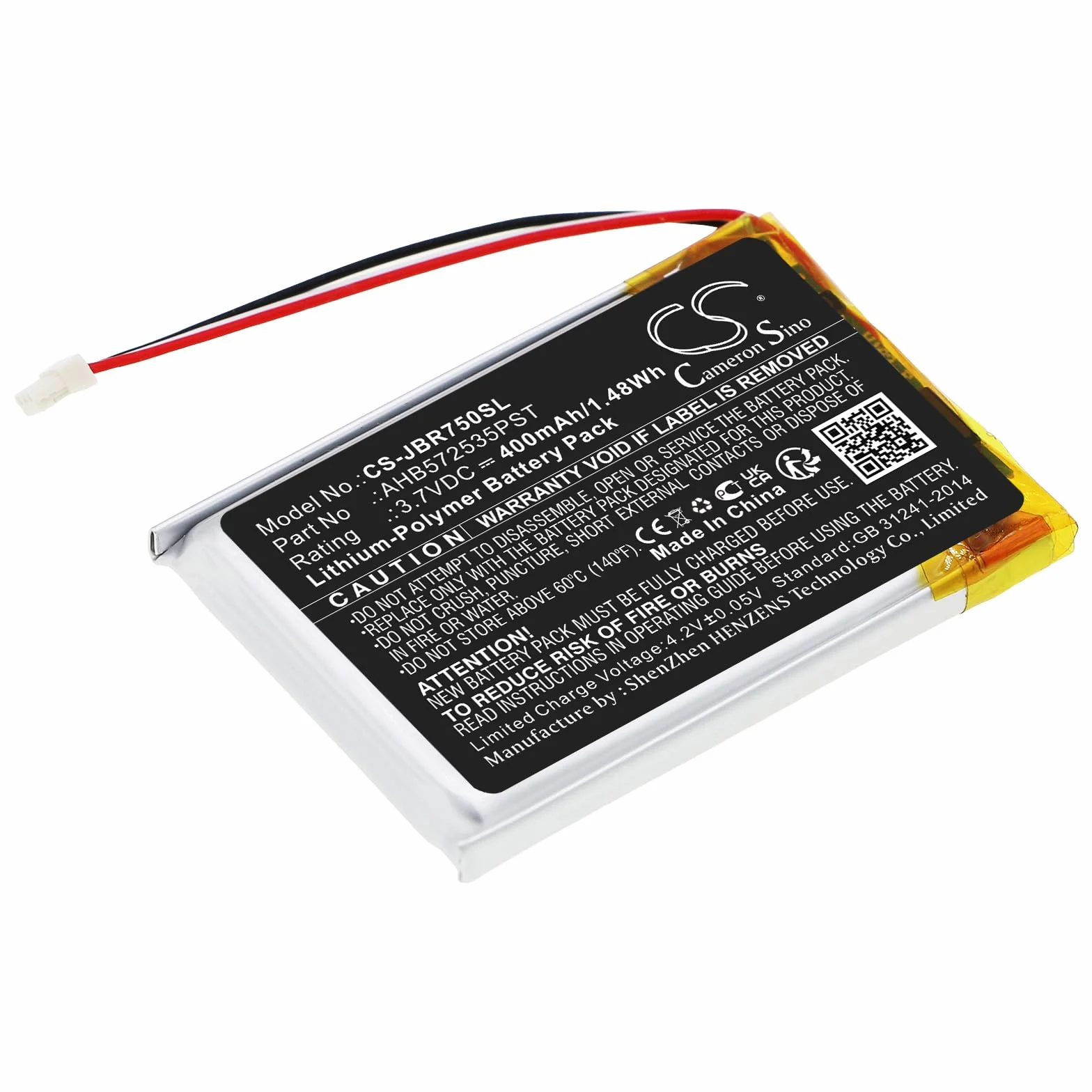 TECHTEK Bateria 400mAh kompatybilny z [Jabra] Evolve 75 zastępuje AHB572535PST FBA