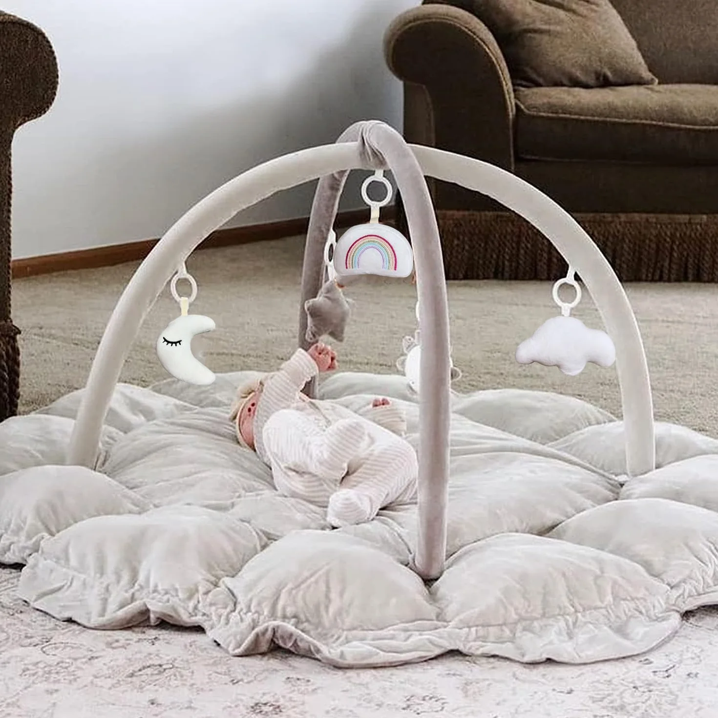 5 w 1 Siłownia Noworodka Wielofunkcyjna,Siłownia dla niemowląt z 5 zabawkami,Mata do zabawy dla dzieci Ewolucyjna siłownia Noworodka Siłownia Dzieci Tummy Time,Antypoślizgowa Zagęszczona