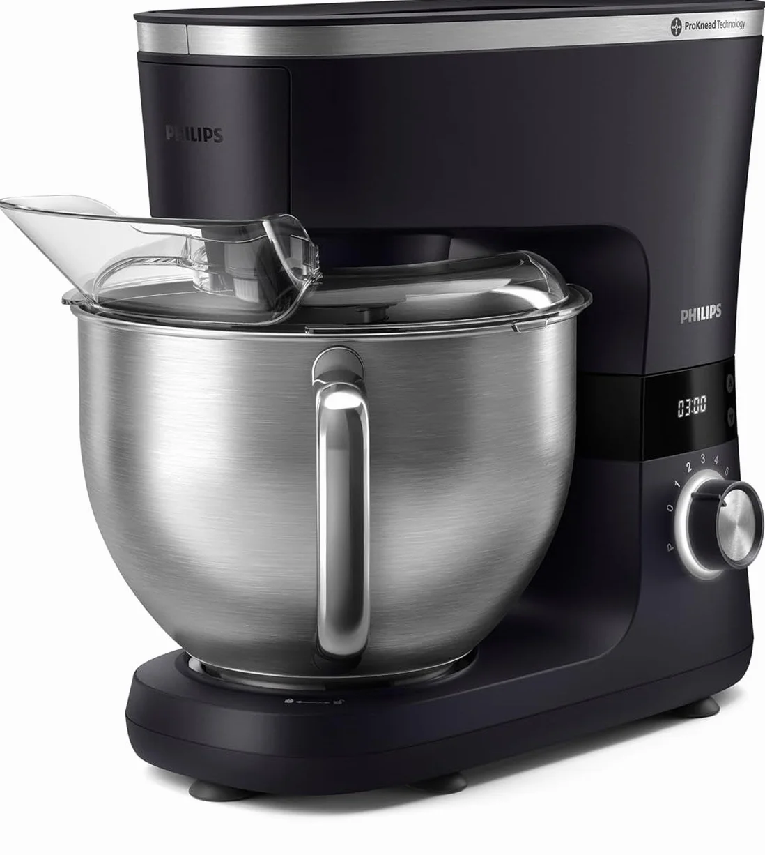 Philips Robot kuchenny z serii 7000, Moc 1000 W, 8 Ustawień Prędkości, Technologia ProKnead,Misa o pojemności 5,5 l z Oświetleniem LED, Końcówka Do Zagniatania Ciasta, Trzepaczka i Ubijaczka HR7962/01
