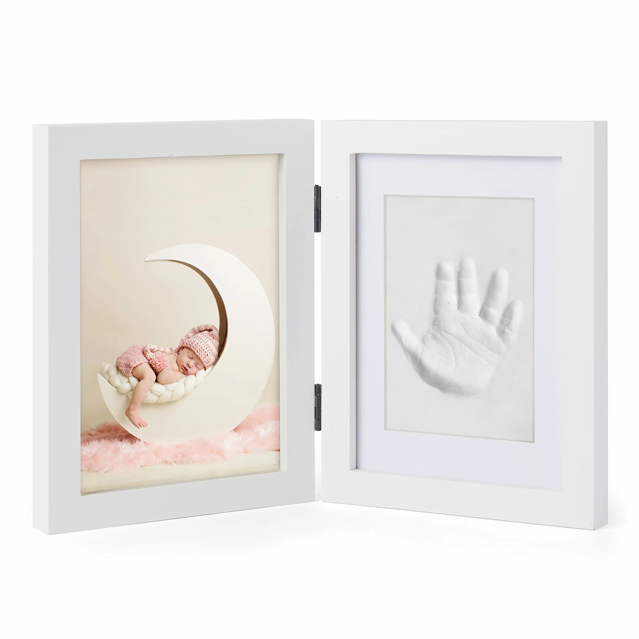 Ramka na zdjęcia z gliny i dłoni dziecka Chuckle biała zestaw pamiątkowy prezent Dzień Matki baby shower