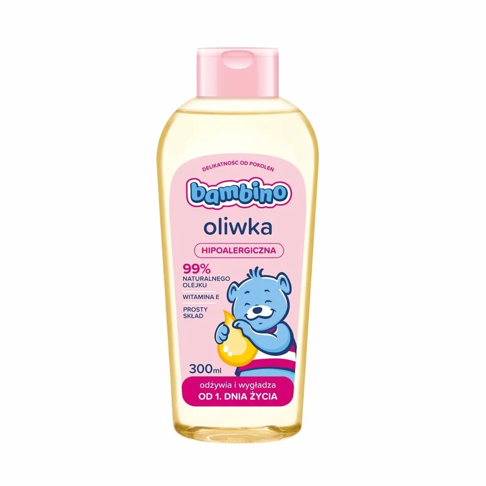 Bambino Hipoalergiczna Oliwka dla Niemowląt 300 ml – Kultowy Produkt Mam od Pokoleń, Nowa Ulepszona Formuła z 99% Naturalnych Olejków i Witaminą E