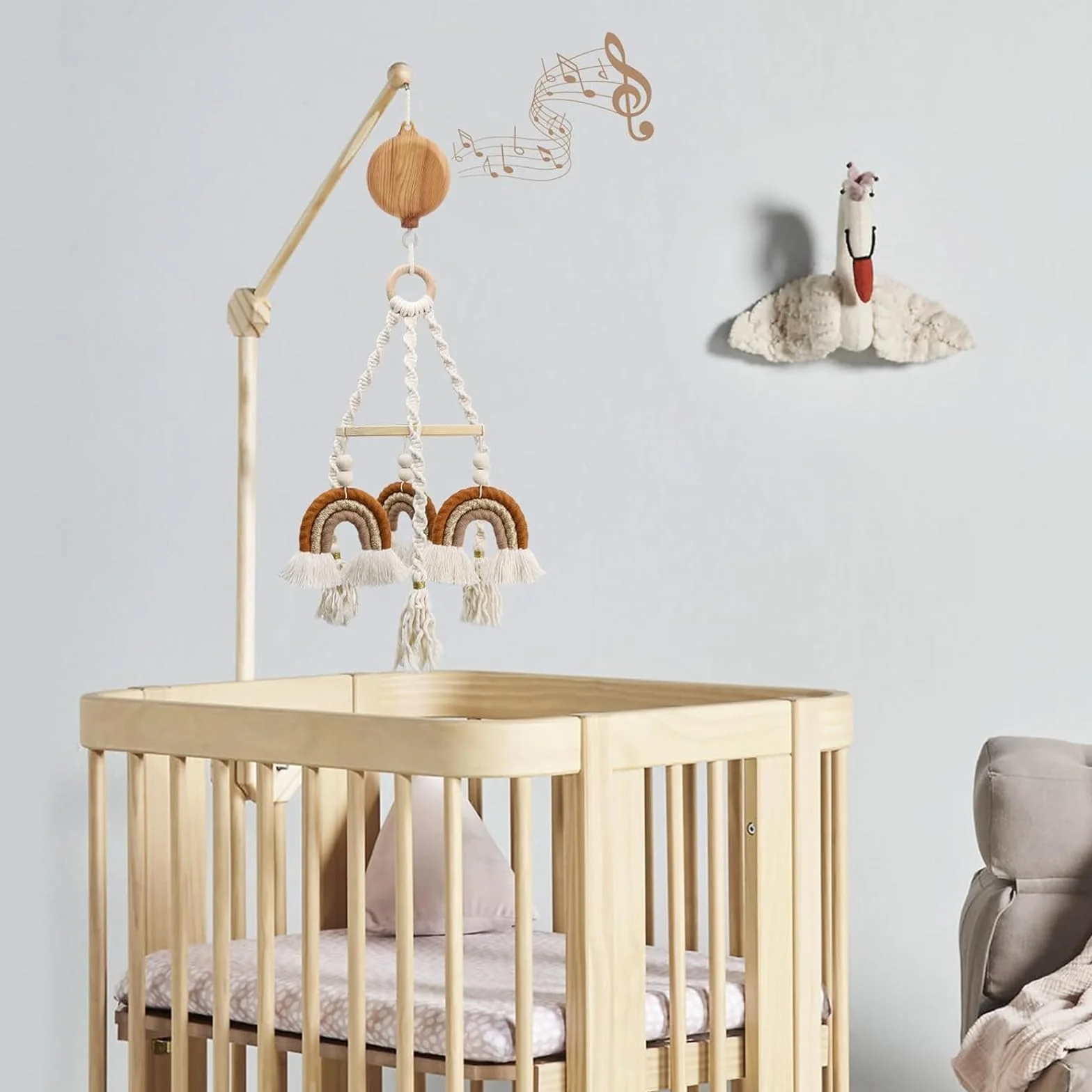 Baby Mobile pozytywka Music Box dzwonek do łóżeczka, wygląd drewna, mobilny silnik, zabawka dla niemowląt, zabawka do łóżeczka dziecięcego, zawieszka do łóżeczka dziecięcego, obrotowa, dekoracja