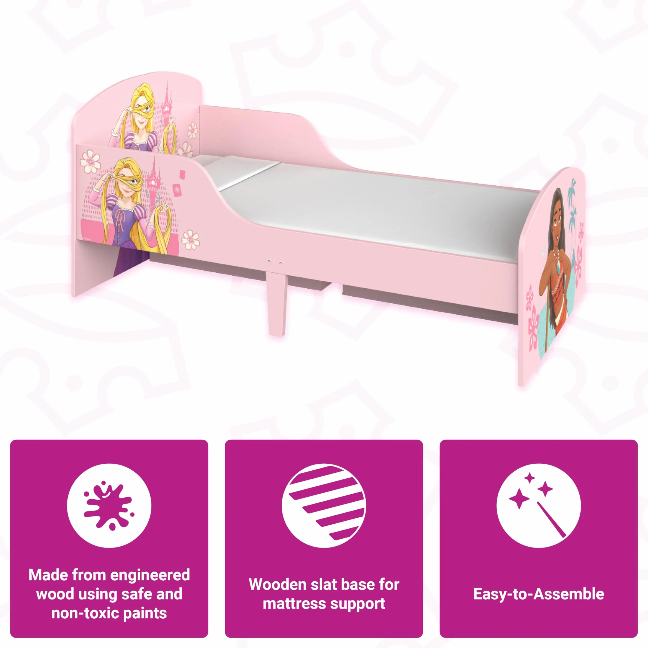 Disney Łóżko dziecięce, różowe wykończenie, 143 cm, szer. x 75 cm, szer. x 64 cm wys