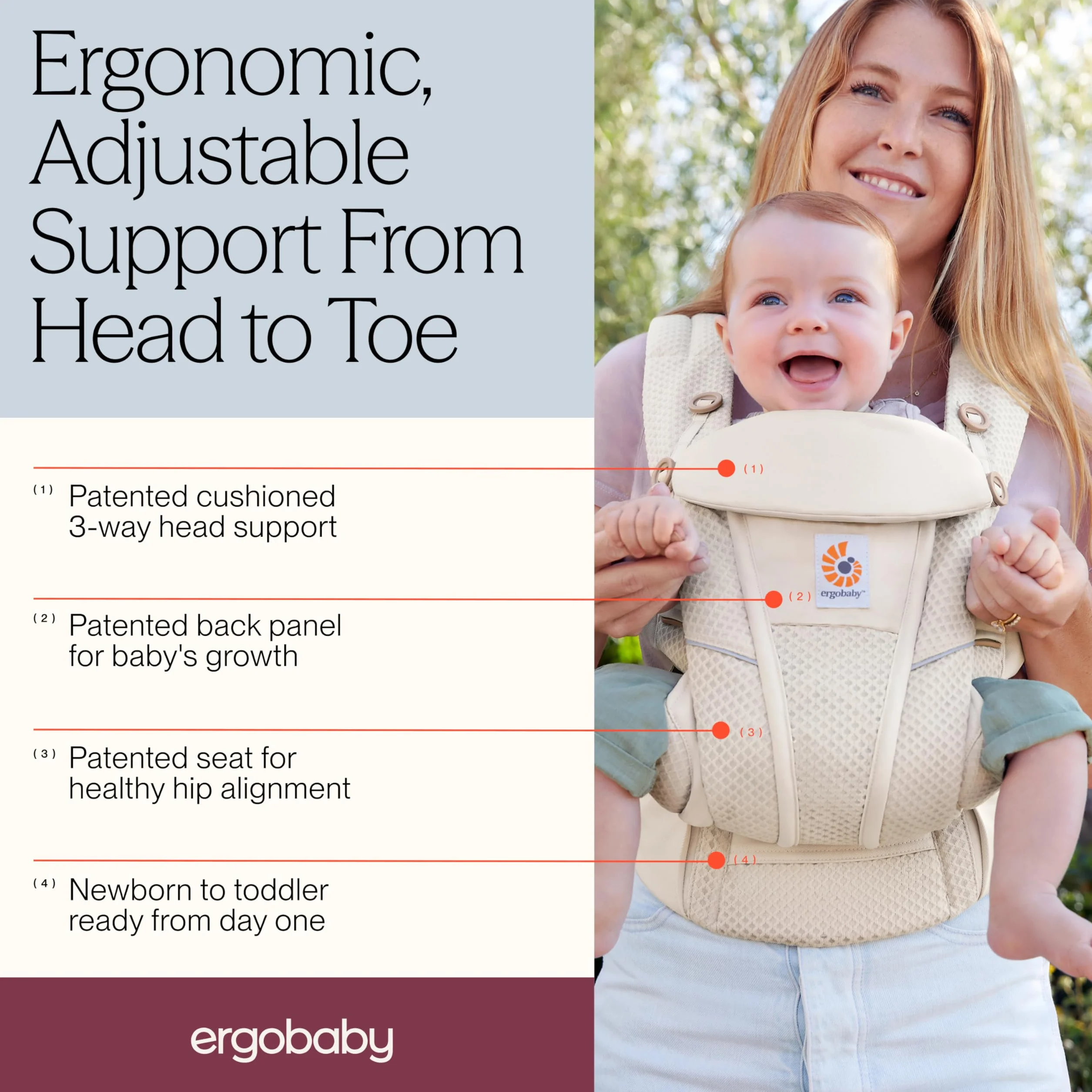 Ergobaby Omni Breeze Nosidełko dla noworodków 0-20 kg SoftFlex Mesh Ergonomiczne
