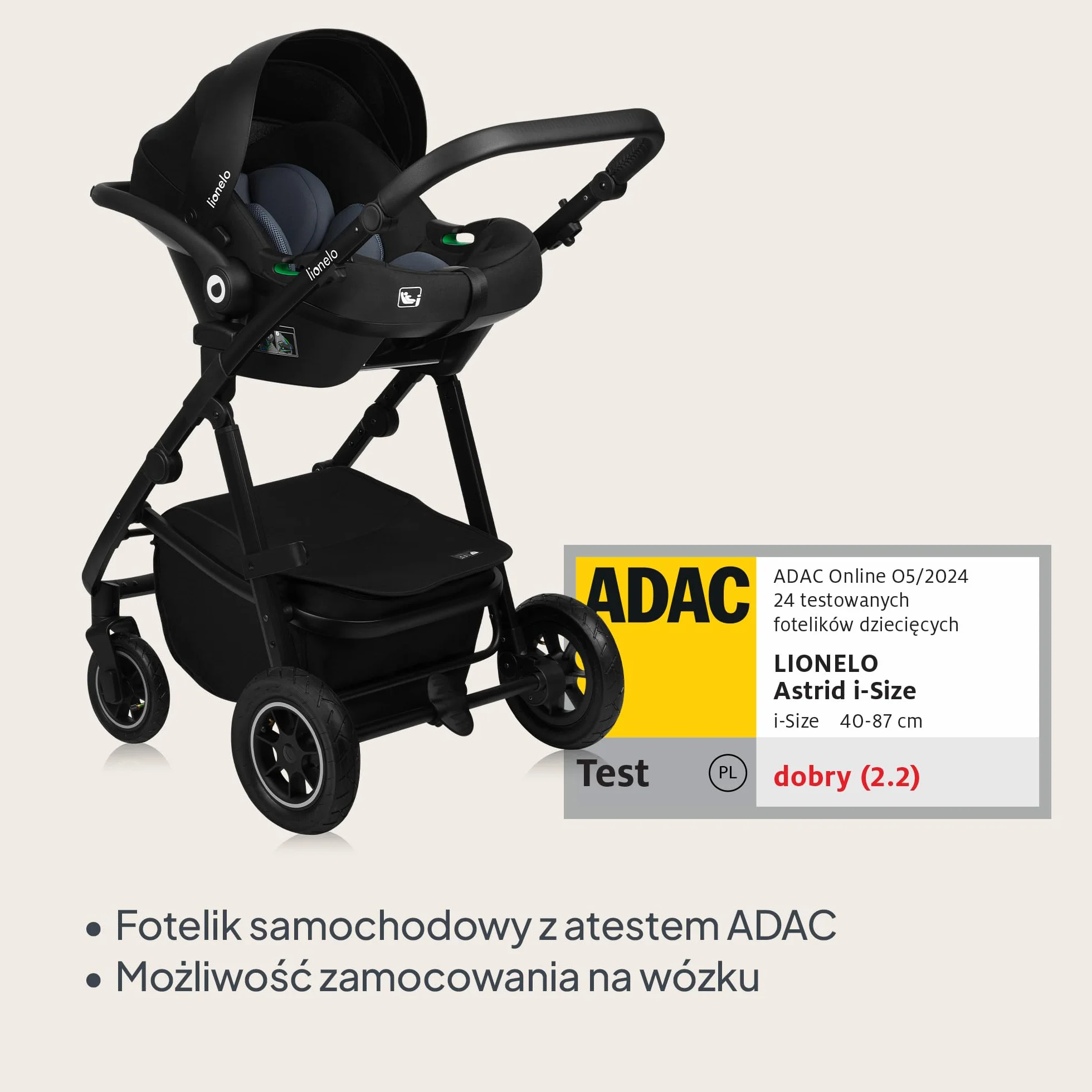 LIONELO AMBER PLUS 3w1 Wielofunkcyjny Wózek Dziecięcy od 0 do 4 lat do 22kg z Gondolą XL, Fotelik Samochodowy do 13kg, Regulacja Oparcia, Duże Terenowe Koła 360° Budka XXL