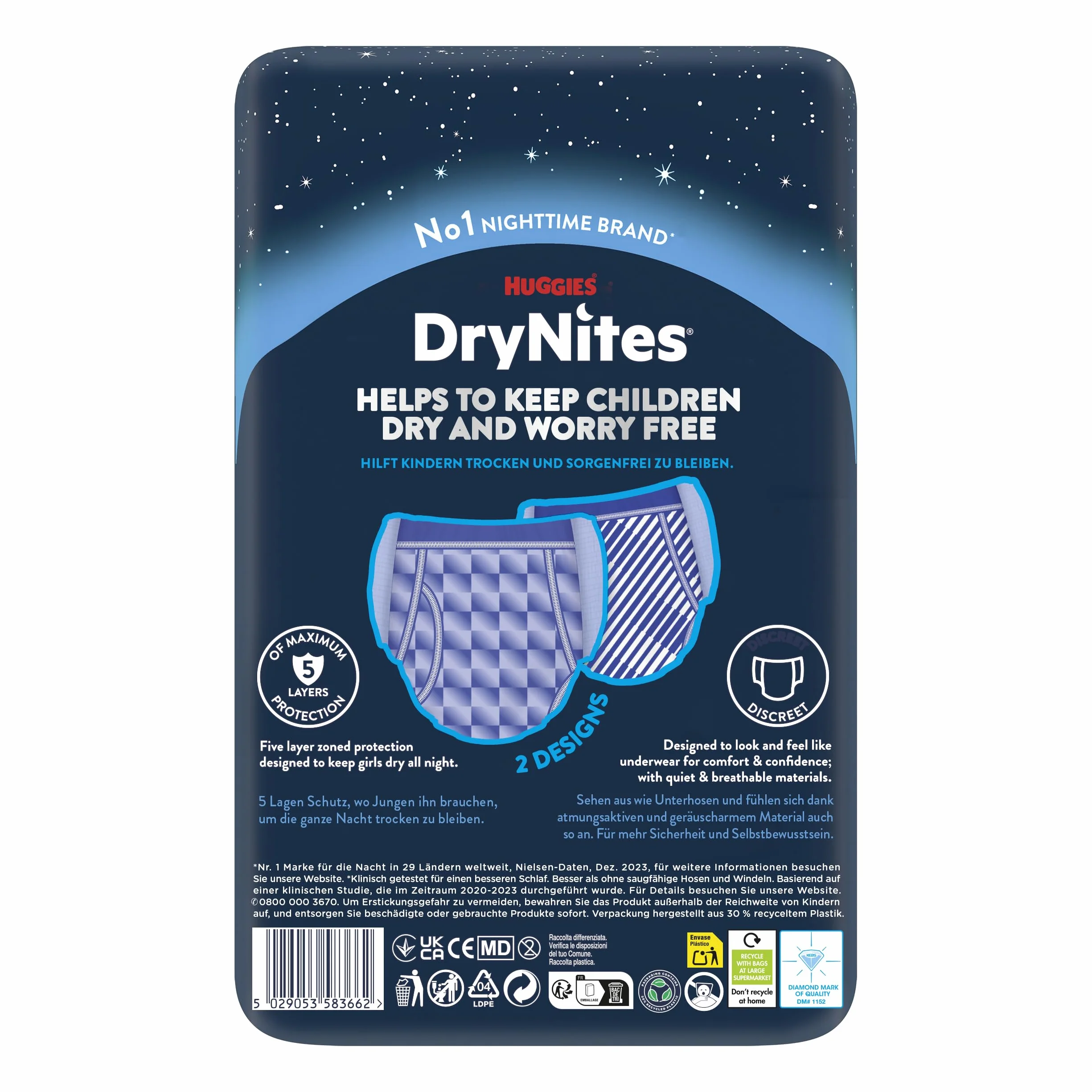 Huggies DryNites pieluchy - Chłopcy - 13 lat (48-60 kg) 27 majtek - moczenie nocne, bardzo chłonne