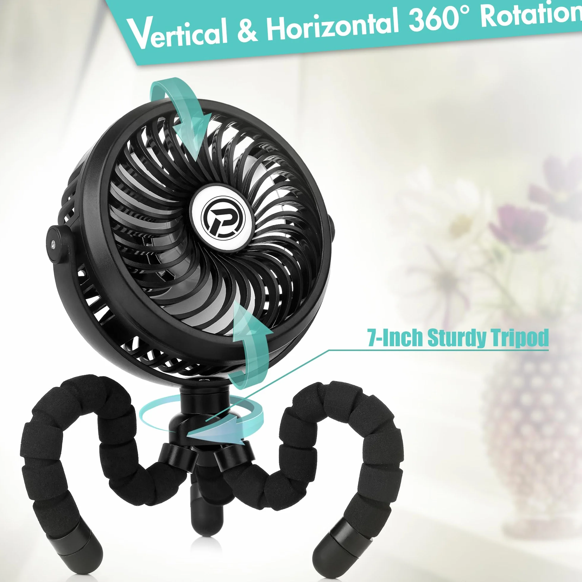 Mini Ventilador USB 2600mAh Batería Oscilante 360° 3 Velocidades Portátil
