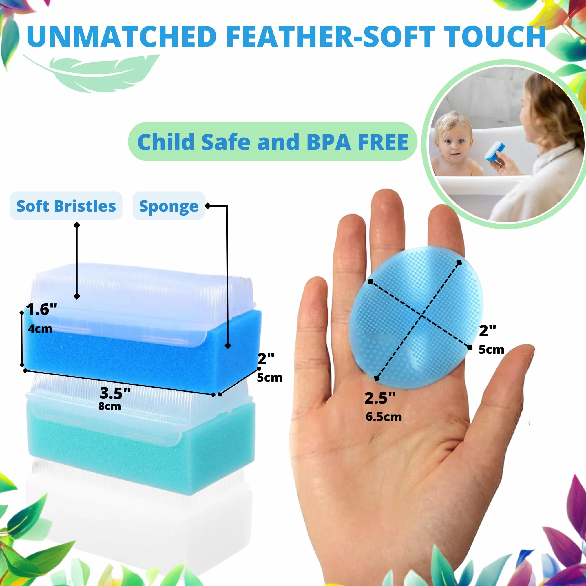 Baby Sponge for Bathing | Extra Soft Cradle Cap Brush | Silicone Massage Combs (5-pack)