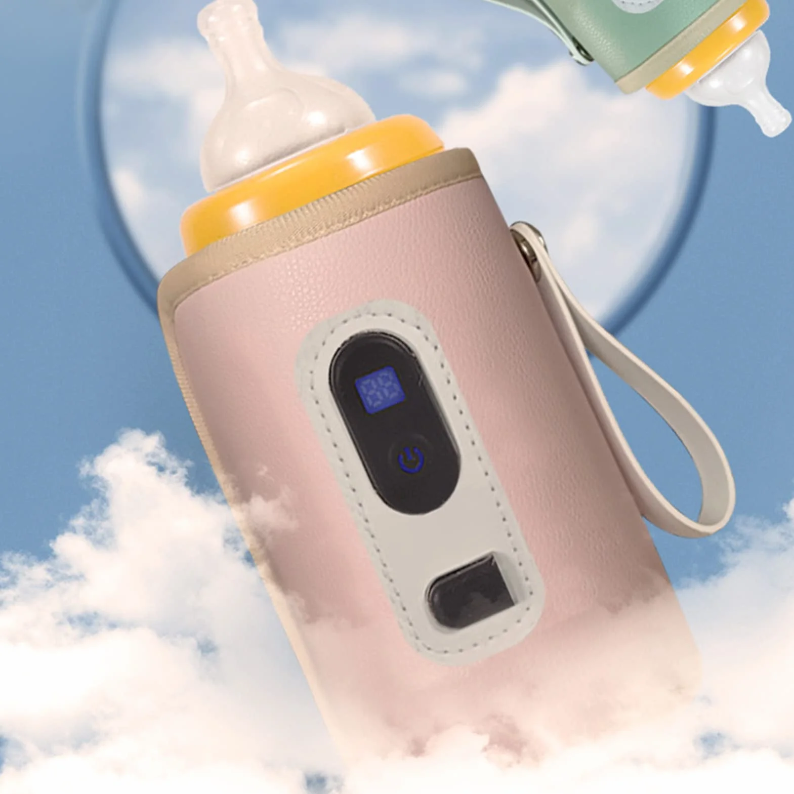 Precyzyjny podgrzewacz do butelek dla niemowląt – podgrzewanie USB z ekranem LCD, regulacją temperatury i funkcją przenośną, kolor różowy