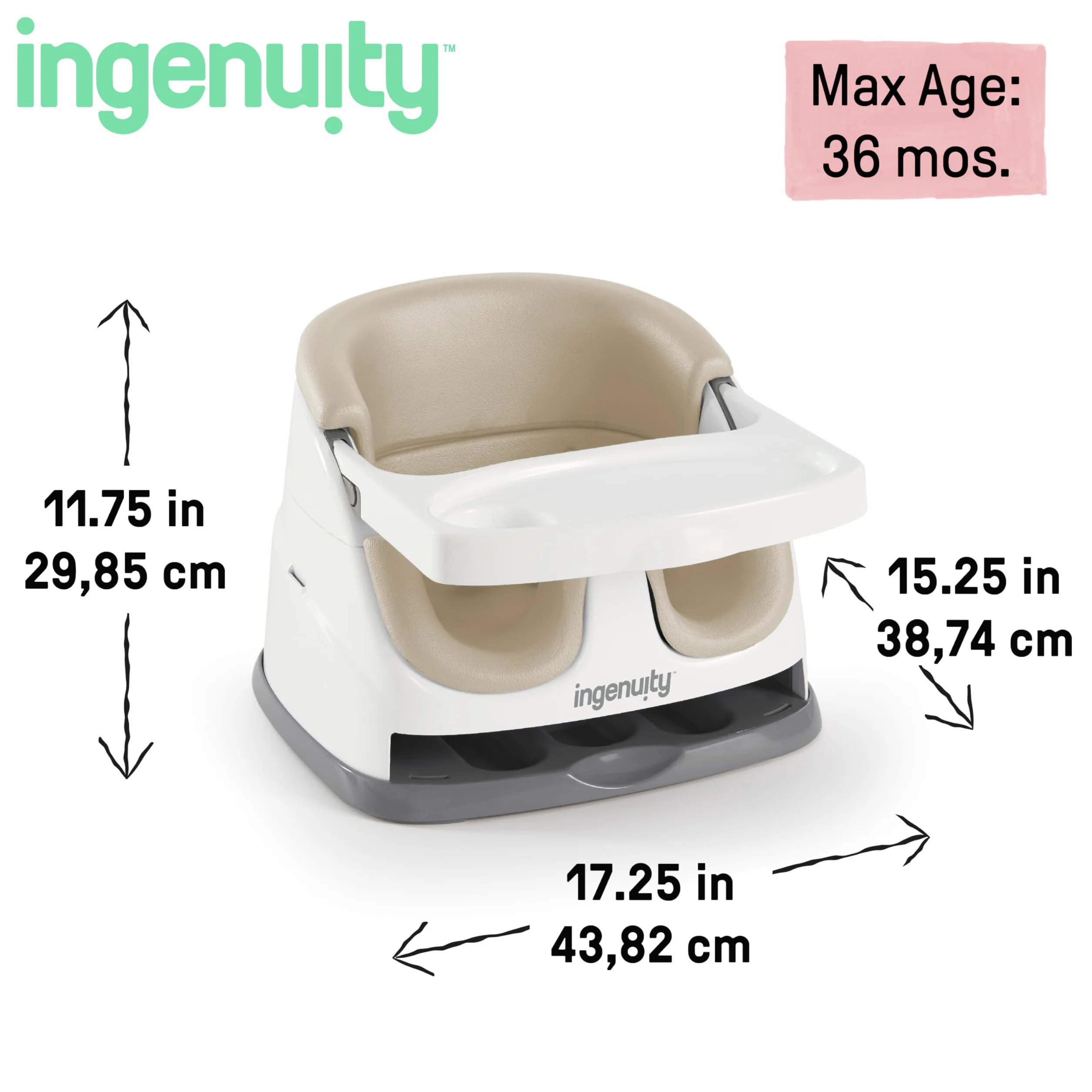 Ingenuity Baby Base 2 w 1 fotelik dziecięcy fotel podwyższający siedzisko do jadalni i karmienia dla małych dzieci ze zdejmowaną tacą