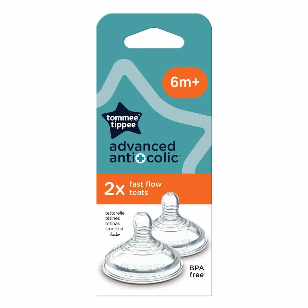 Tommee Tippee Zaawansowany antykoliczny odkurzacz do picia, naturalny kształt, miękki silikon, szybki przepływ mleka, 6+ miesięcy, zestaw 2 szt. (kolor i wzór mogą się różnić)